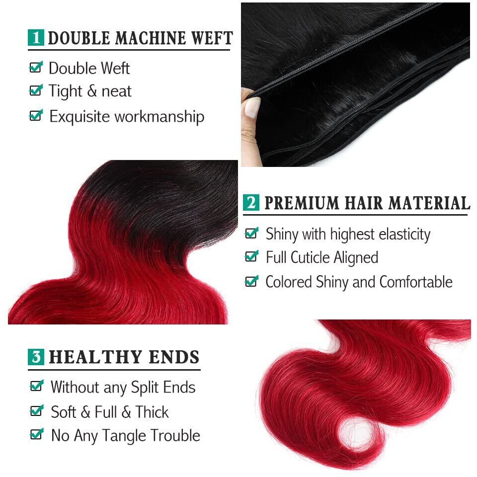 1Bred Bundle Ombre Body Wave Human Hair Bundles Brazilian Virgin Ombre Red Body Wave Bundles Human Hair Extensions 18 20 22 Inch
