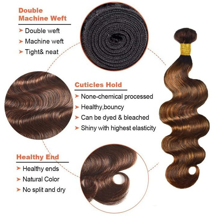 P430 Highlight Brown Bundles Human Hair Body Wave 3 Bundles 12 14 16 Inch Unprocessed Brazilian Virgin Remy Dark Brown Body Wave Bundle Human Hair Extensions