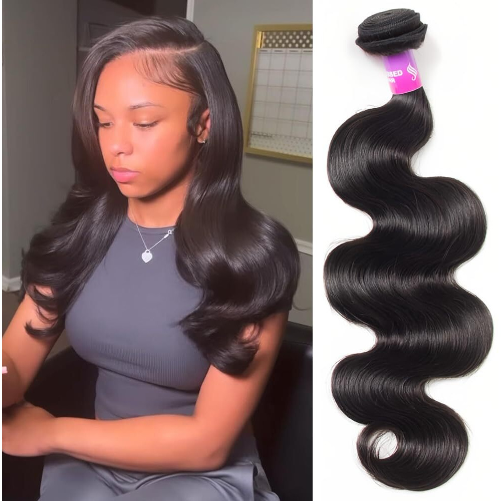 12A Human Hair Bundles 100G Body Wave Bundles Human Hair Extensions 20 Inch Brazilian Virgin Body Wave 1 Piece Deal Unprocessed Brazilian Quick Weave Extensions Natural Black