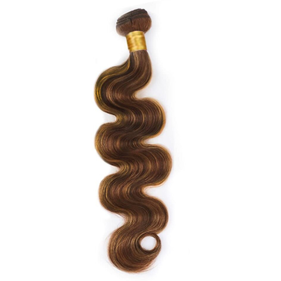 P4/30 Highlight Body Wave Bundle Brown Human Hair Bundle Brazilian 100% Unprocessed Virgin Extensions Double Weft Piano Color 12 Inch