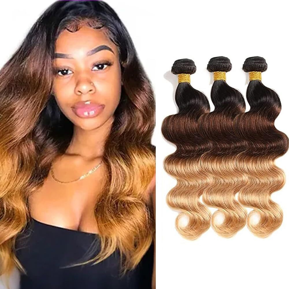 1B427 Bundles Human Hair Honey Blonde Body Wave Bundle Ombre Human Hair Bundle Brazilian Virgin Hair 3 Bundles 22 24 26 Inch
