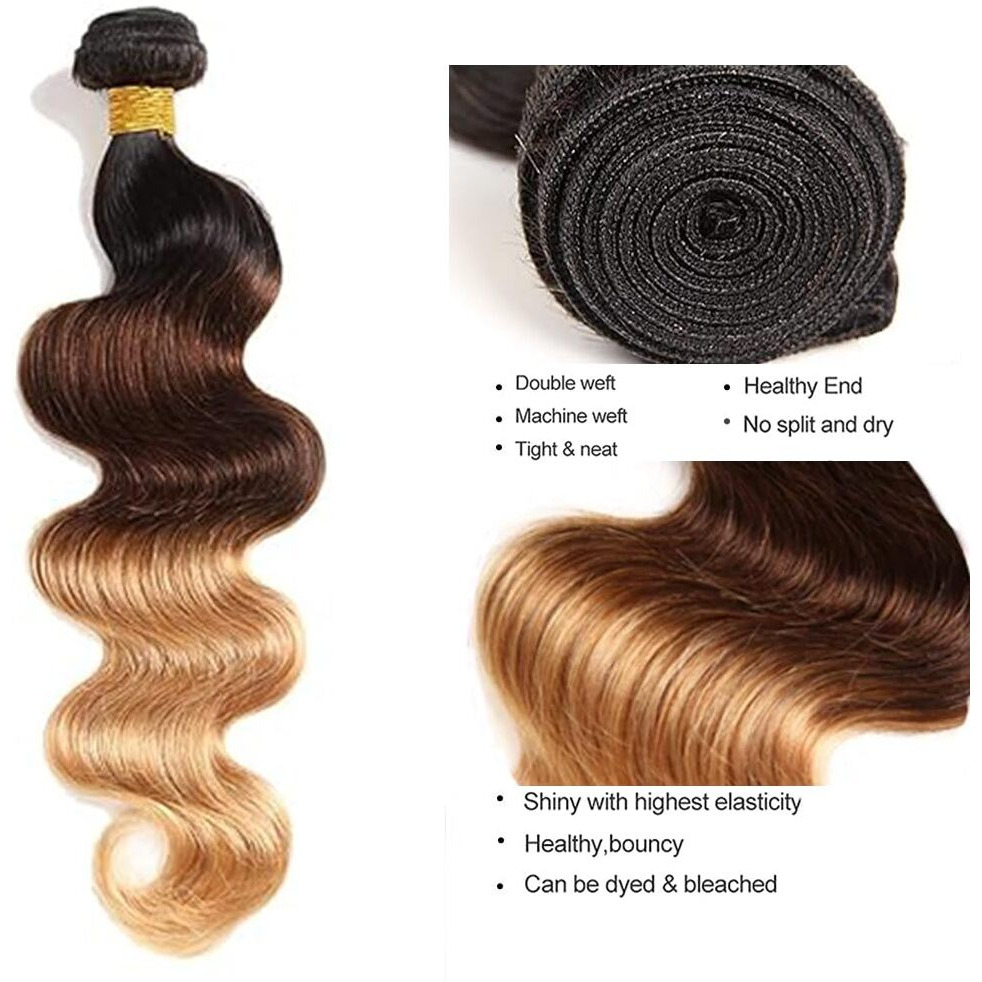 1B427 Bundles Human Hair Honey Blonde Body Wave Bundle Ombre Human Hair Bundle Brazilian Virgin Hair 3 Bundles 22 24 26 Inch