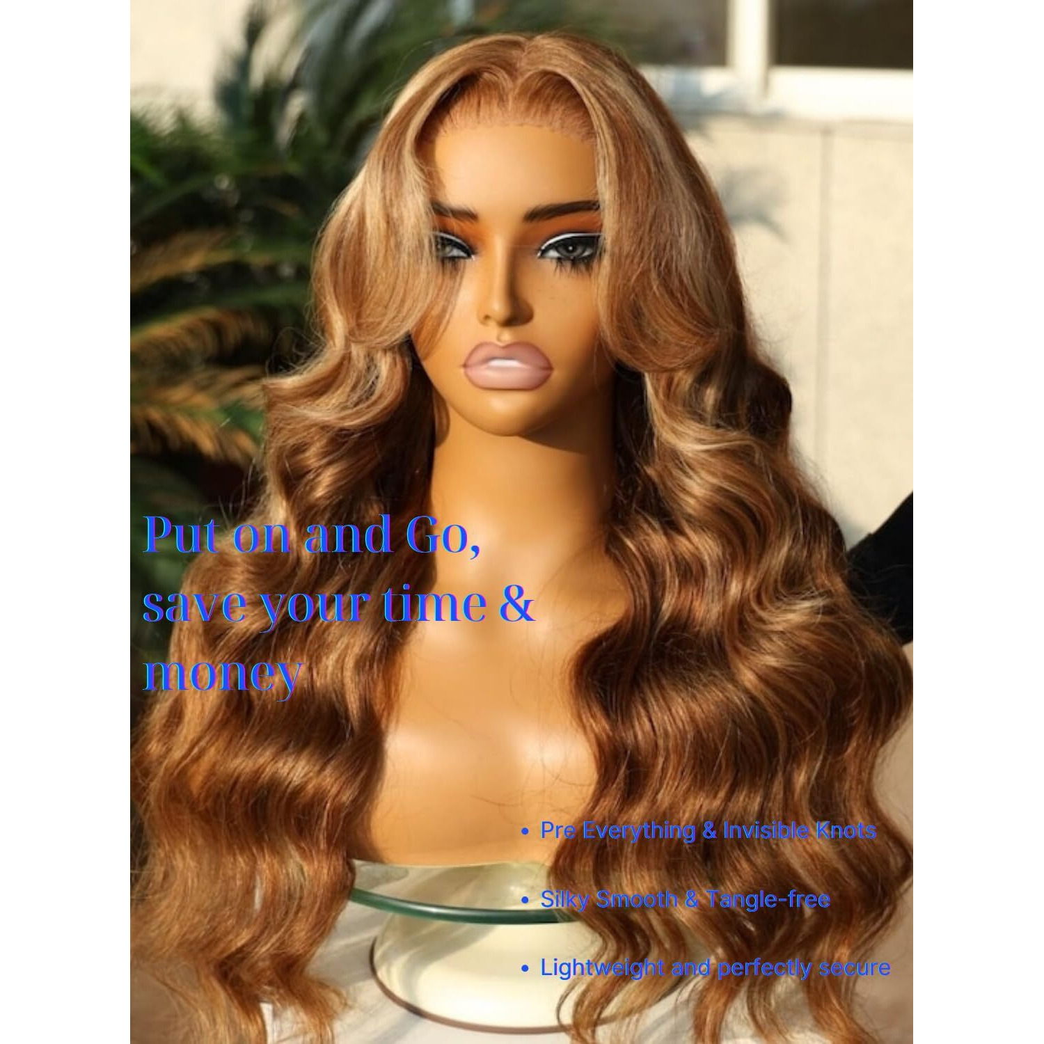 Nadula Honey Blonde Bye Bye Knots Glueless Drawstring Wig Human Hair, 7X5 Hd Pre Cut Body Wave Lace Front Wig Pre Plucked Bleached Knots, Pre Everything Glueless Ready To Wear Highlight Wig 20Inch
