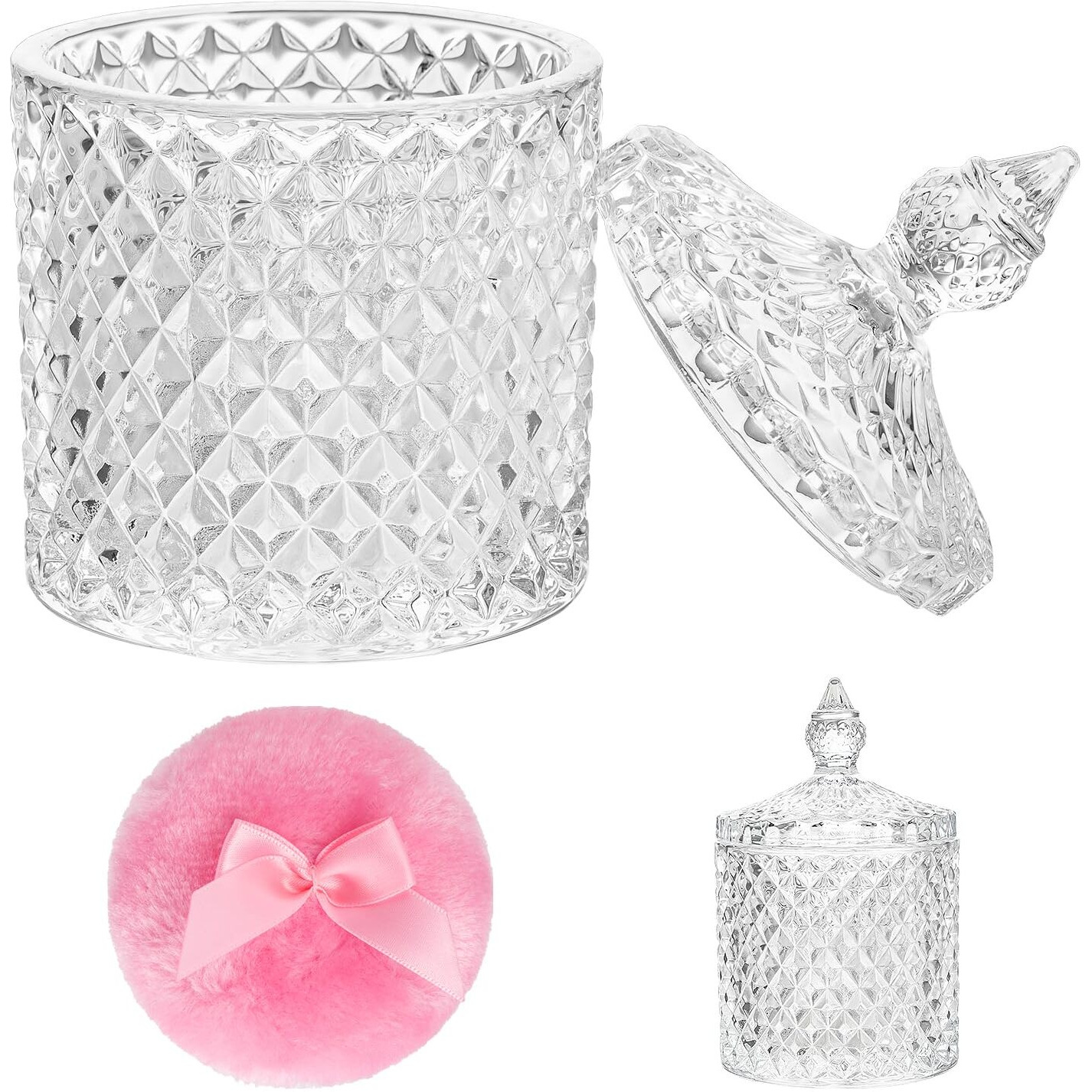2 Pieces Large Body Powder Puff And Container Powder Container With Puff Crystal Case Soft Washable Reusable Velour Face Body Glitter Wet Dry Makeup (Rome)
