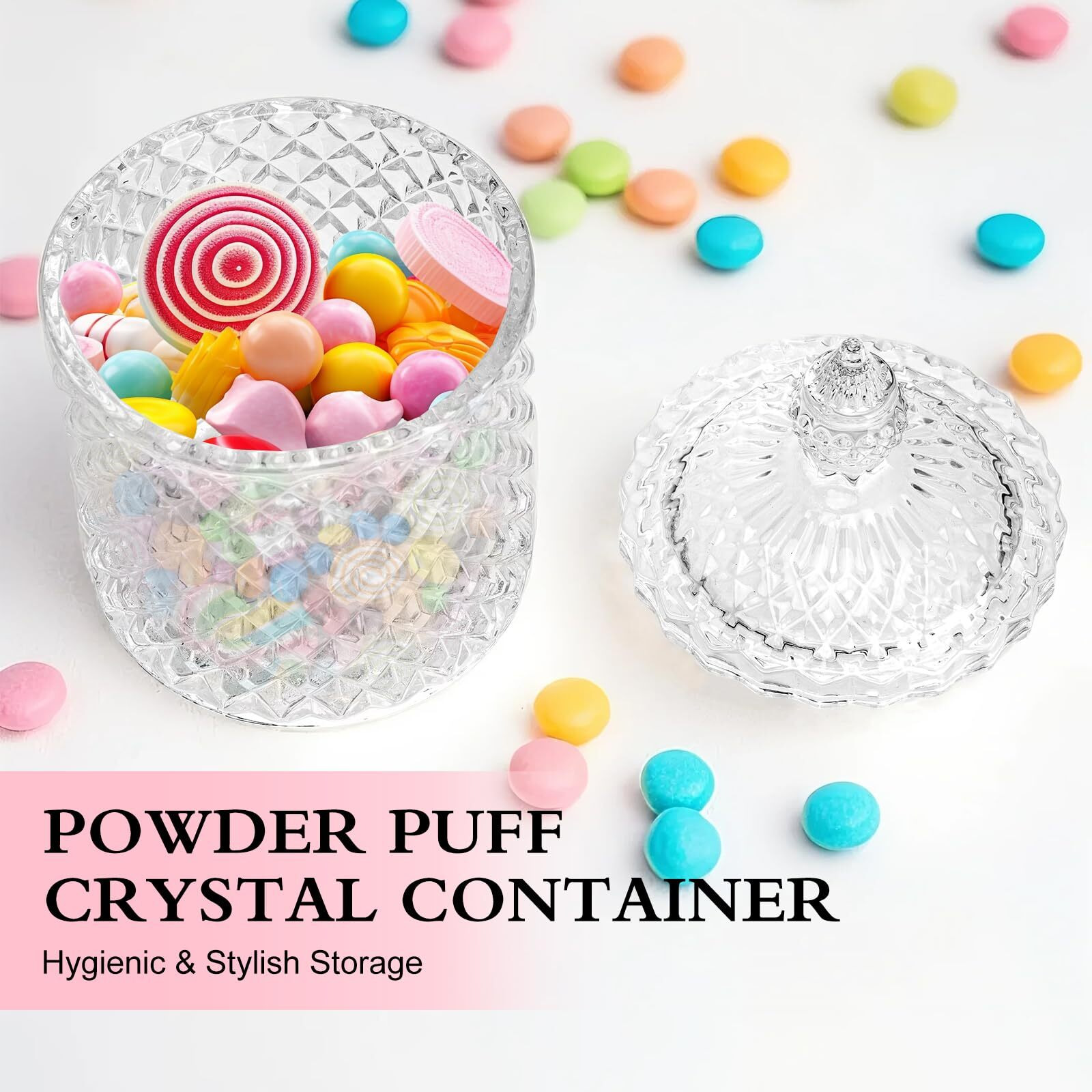 2 Pieces Large Body Powder Puff And Container Powder Container With Puff Crystal Case Soft Washable Reusable Velour Face Body Glitter Wet Dry Makeup (Rome)