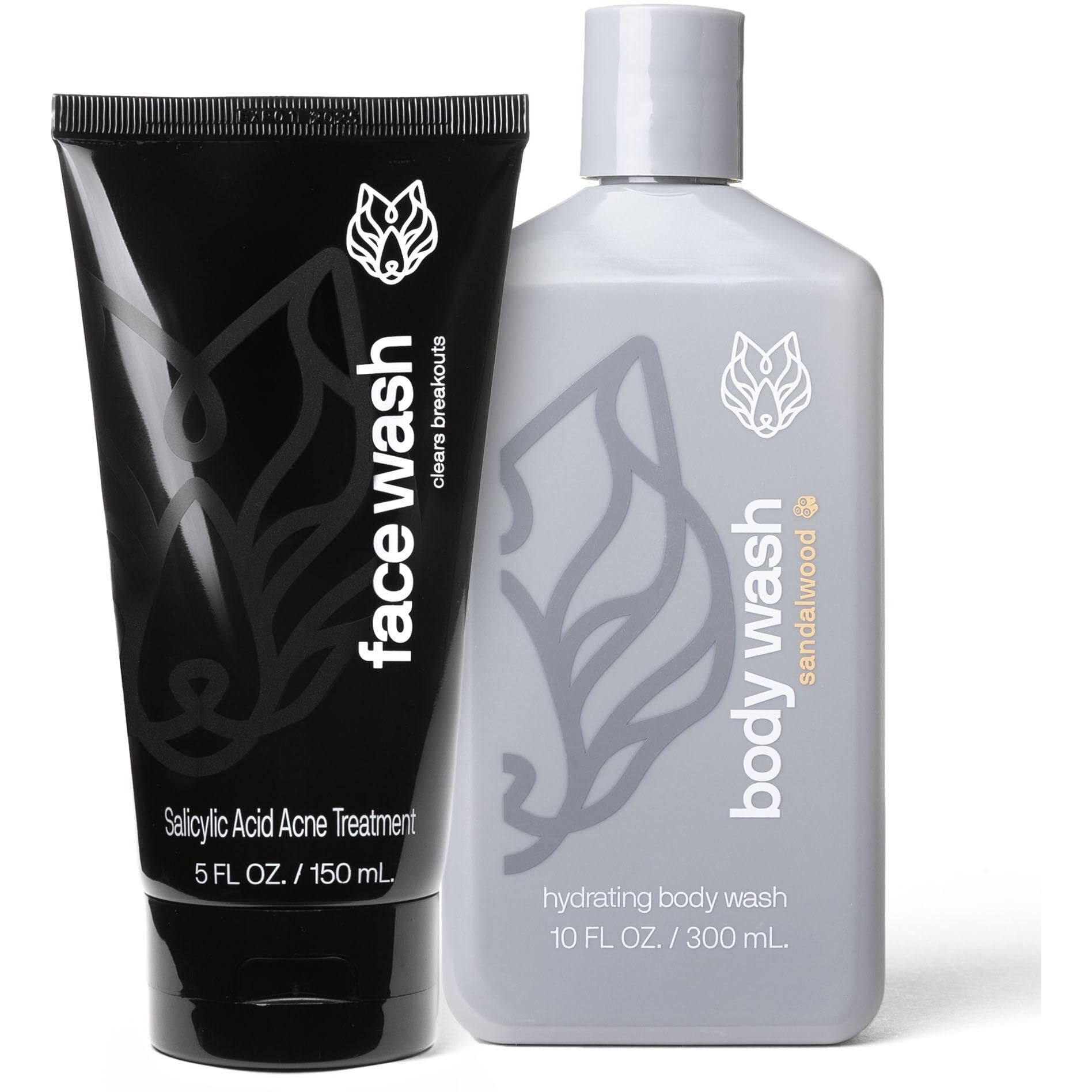 Black Wolf Moisturizing Body Wash & Charcoal Face Wash Set For Men - Daily Grooming & Hygiene Essentials For Mens Skin Care