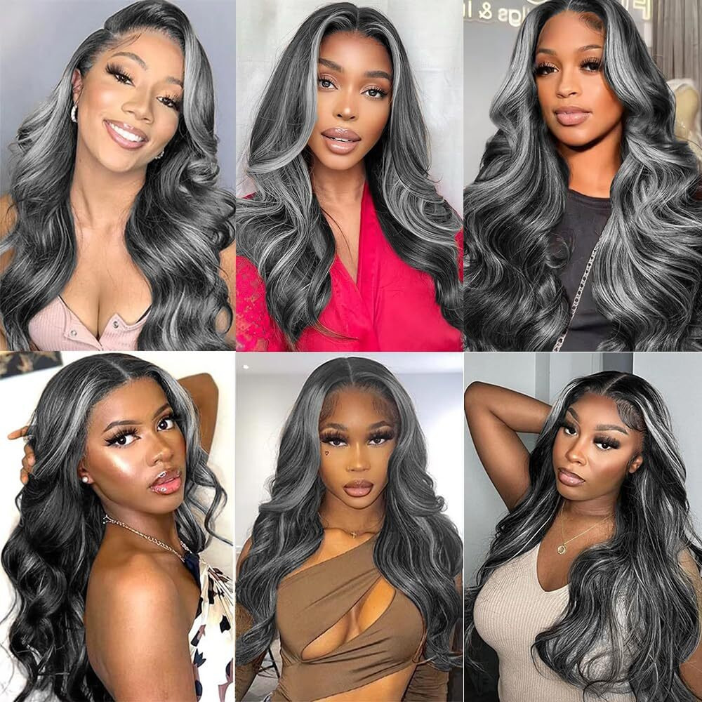 Highlight Bundles P1Bgray Body Wave Human Hair Bundle Ombre Grey Virgin Hair Two Tone Black Mixed With Silver Bundle 1Bgrey Body Wave 3 Bundles 20 20 20 Inch