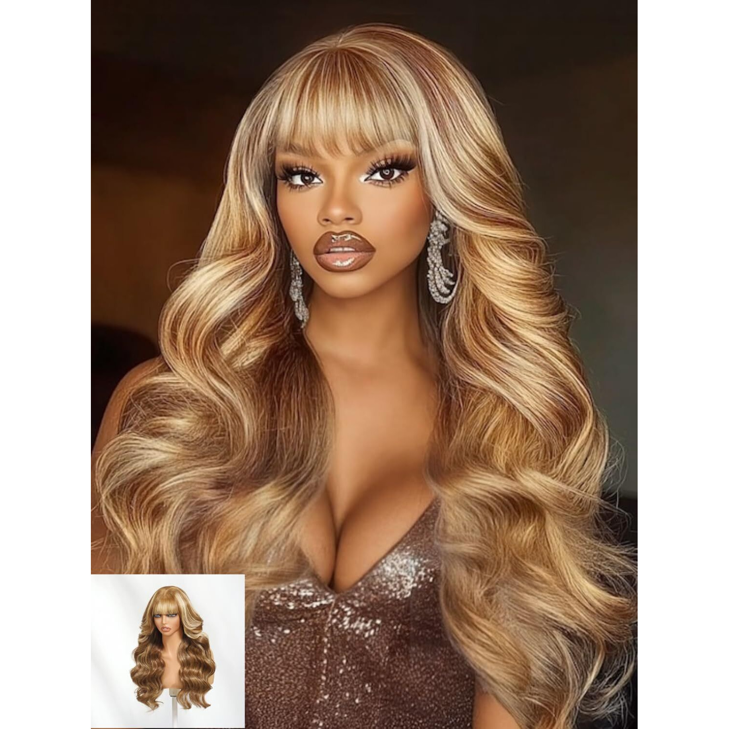 Nadula Glueless Honey Blonde Curtain Bangs Wig Human Hair - 13X4 Hd Pre Everything Glueless Loose Body Wave Lace Front Wigs With Ear Tape Pre Plucked Bleached Knots Ready To Wear 22Inch