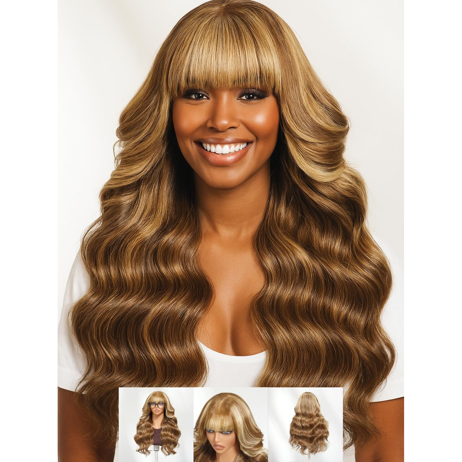Nadula Glueless Honey Blonde Curtain Bangs Wig Human Hair - 13X4 Hd Pre Everything Glueless Loose Body Wave Lace Front Wigs With Ear Tape Pre Plucked Bleached Knots Ready To Wear 22Inch
