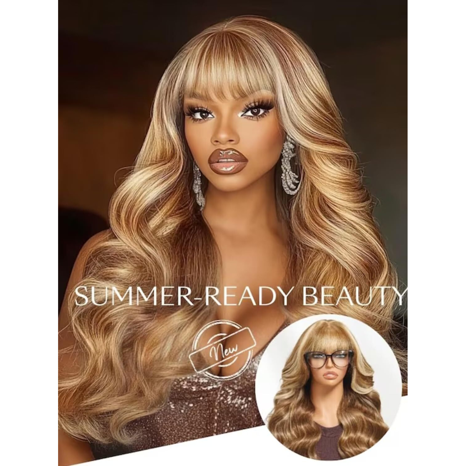 Nadula Glueless Honey Blonde Curtain Bangs Wig Human Hair - 13X4 Hd Pre Everything Glueless Loose Body Wave Lace Front Wigs With Ear Tape Pre Plucked Bleached Knots Ready To Wear 22Inch
