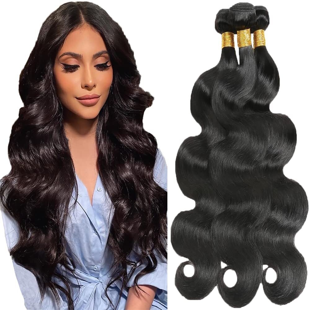 16 18 20 Inch Body Wave Human Hair Bundles Body Wave Bundles Unprocessed Brazilian Human Hair 3 Bundles Extensions For Black Women Natural Color