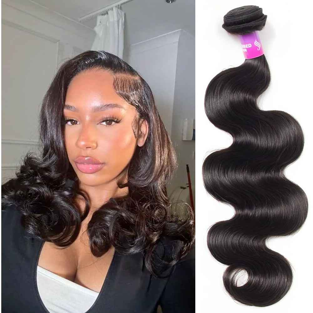 12A Human Hair Bundles 100G Body Wave Bundles Human Hair Extensions 16 Inch Brazilian Virgin Body Wave 1 Piece Deal Unprocessed Brazilian Quick Weave Extensions Natural Black