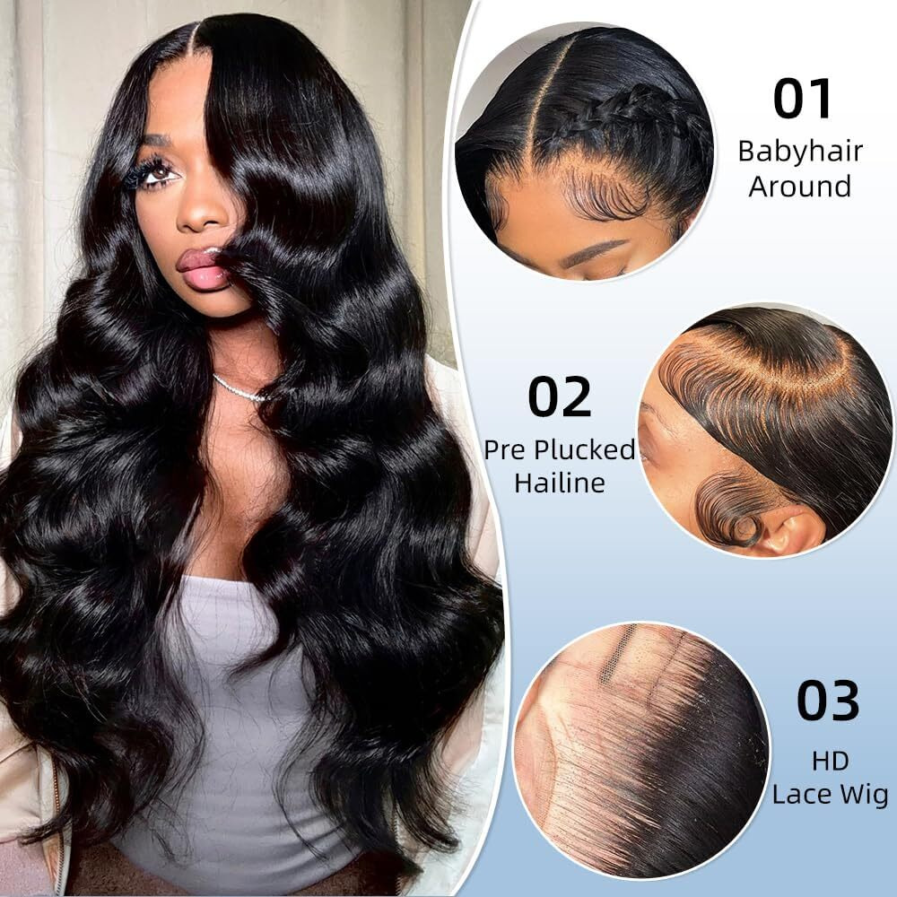 Tegase Body Wave Lace Front Wigs Human Hair Pre Plucked 200% Density Human Hair Lace Front Wigs 13X6 Lace Frontal Wigs Human Hair For Women Natural Color Real Wig 26 Inch