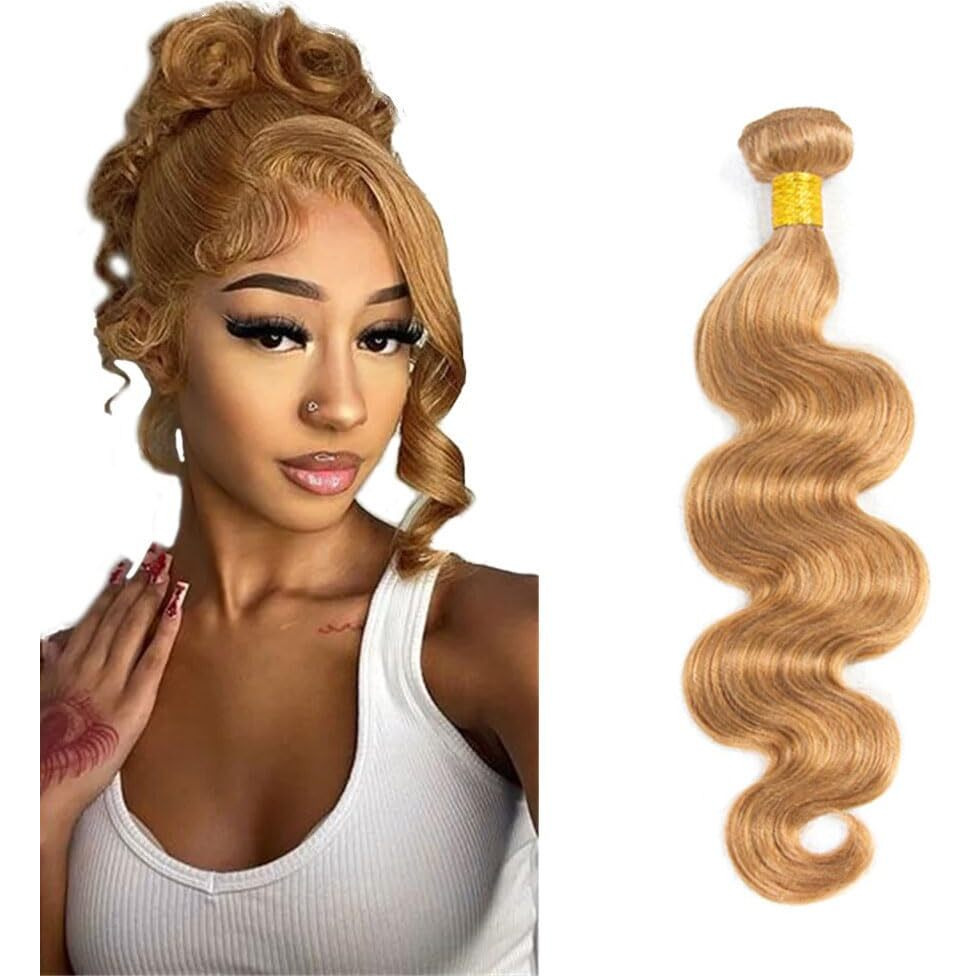 Color 27 Bundle Honey Blonde Body Wave Human Hair Bundles 30 Inch Brazilian Honey Blonde Human Hair 1 Bundle Color 27 Body Wave Bundles