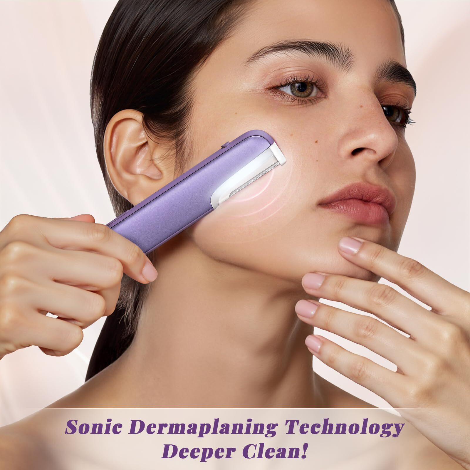 Dermaplaning Tool For Women - Facial Exfoliation & Peach Fuzz Hair Removal With Rechargeable Sonic Edge Technology, 10 Refill Blades