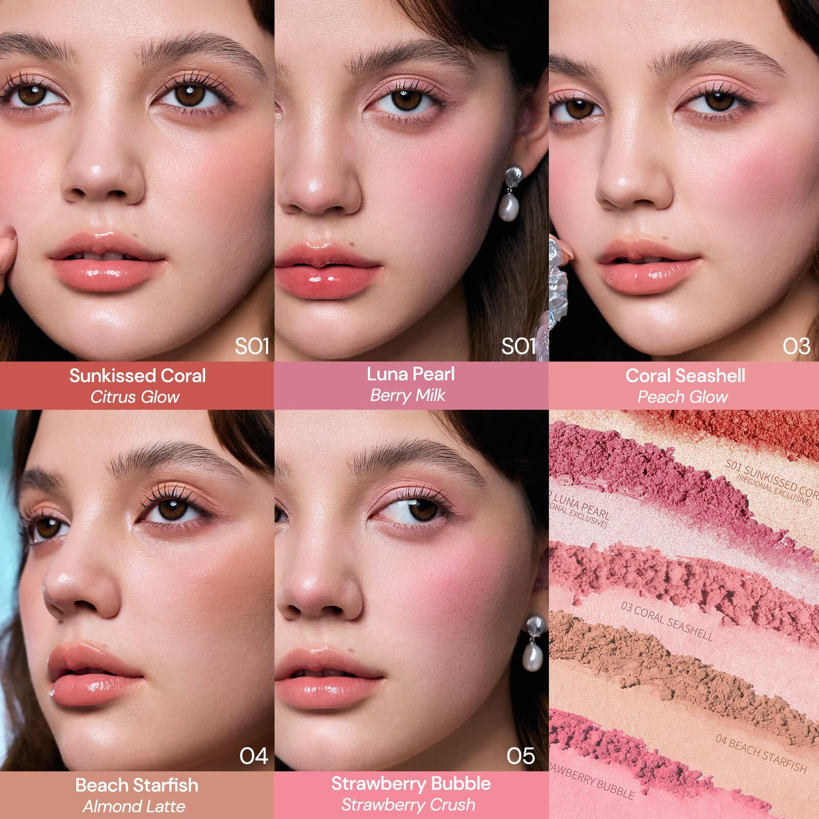Flower Knows Shell's Jewel Silk Satin Embossed Blush,Dual Blush & Highlighter,Peach Glow,Warm Peach Pink For Healthy Sun-Kissed Glow,Skincare-Infused Silky Powder(03 Coral Seashell)