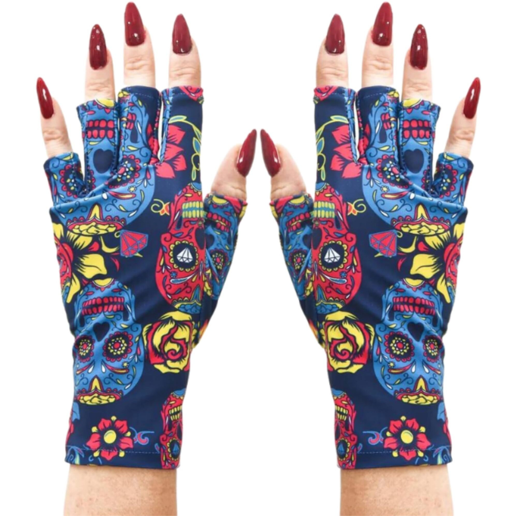 Maniglovz - The Original Upf 50+ Uv Light Protective Nail Gloves | Gel Manicure Gloves And Anti Uv Fingerless Gloves For Women | Can Be Used As Sun Protection Gloves For Driving | Hard Core Print