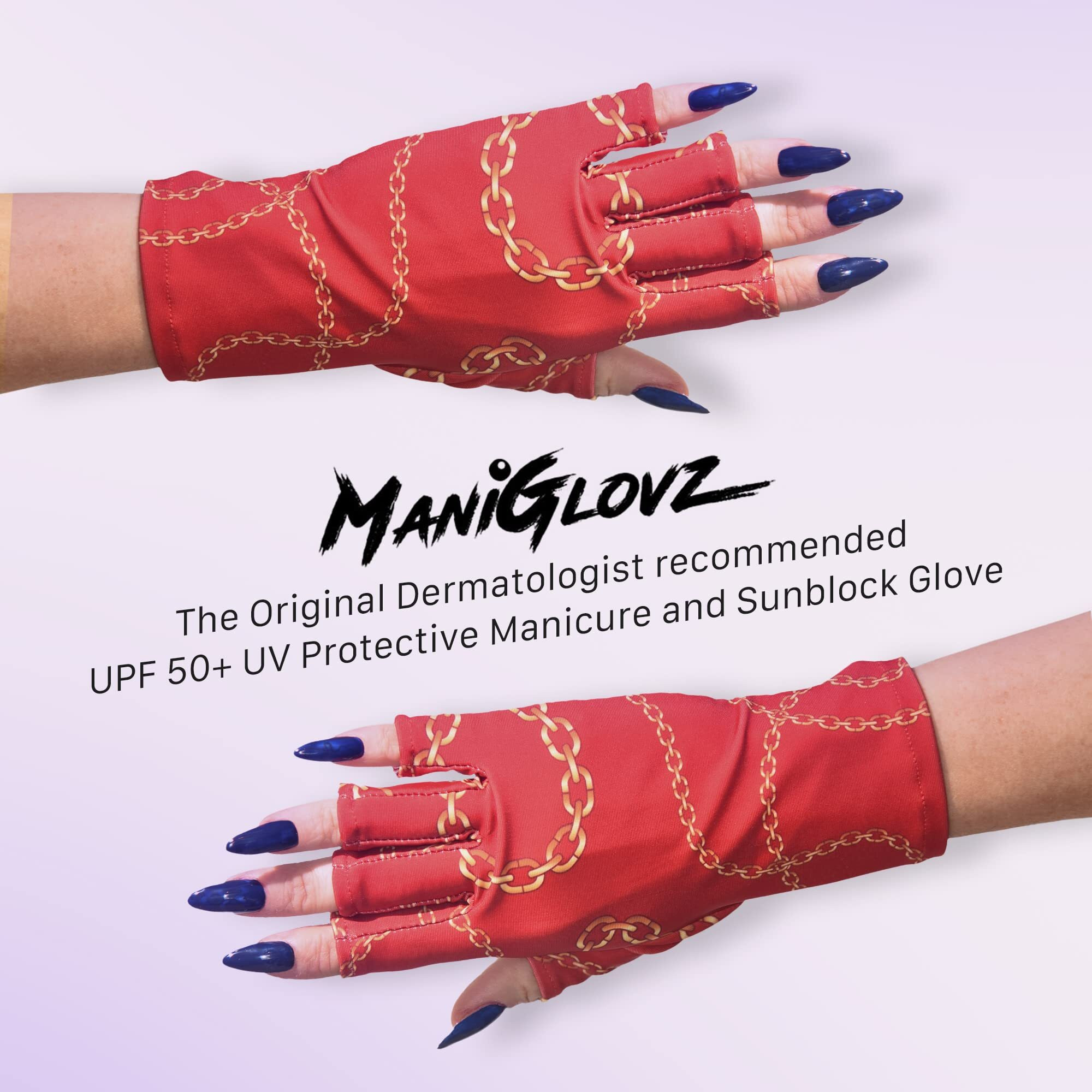 Maniglovz - The Original Upf 50+ Uv Light Protective Nail Gloves | Gel Manicure Gloves And Anti Uv Fingerless Gloves For Women | Can Be Used As Sun Protection Gloves For Driving | Hard Core Print
