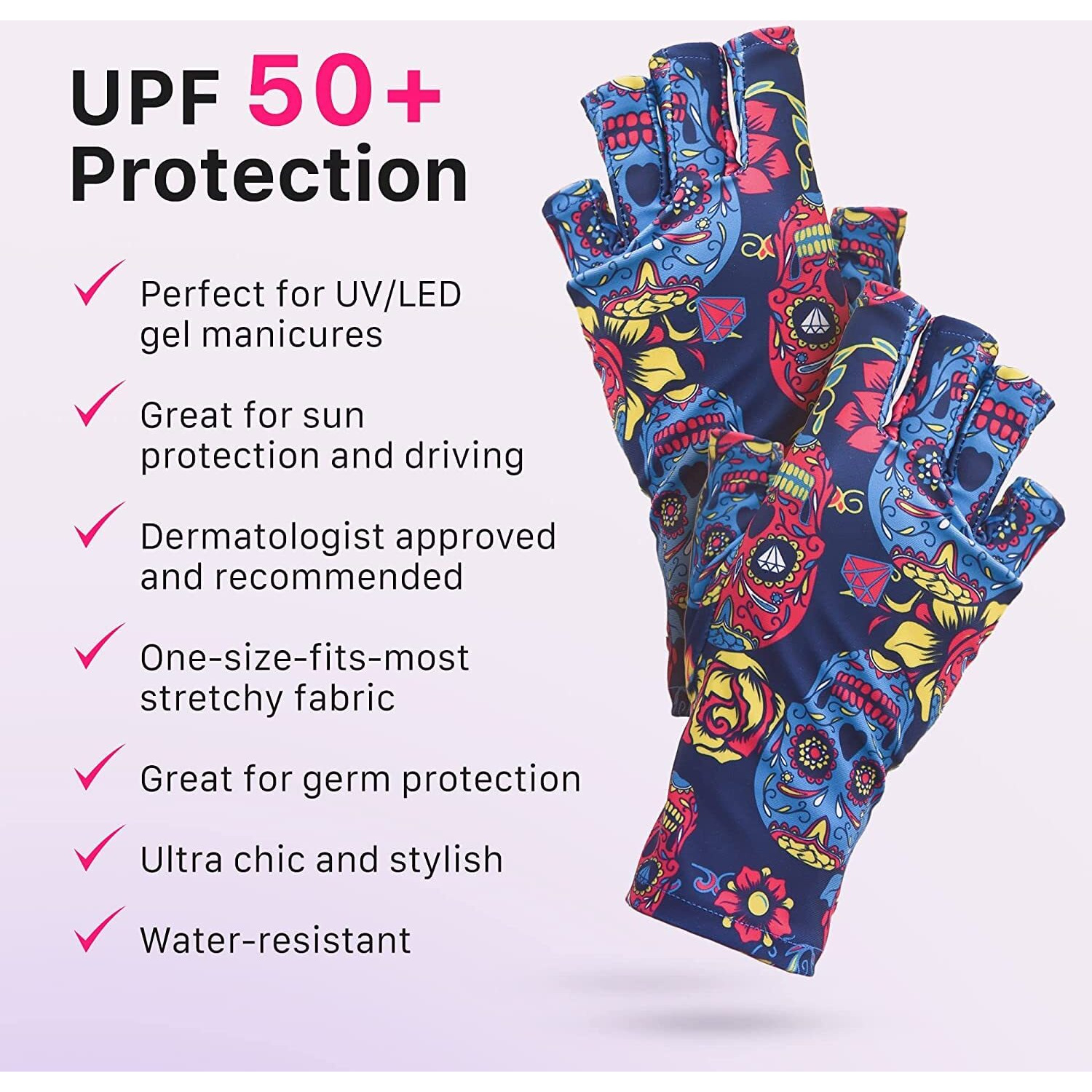 Maniglovz - The Original Upf 50+ Uv/Led Protective Gloves For Gel Manicures, Sun Protection Fingerless Gloves-Shield Skin From The Sun And Nail Lamp- Candy Python