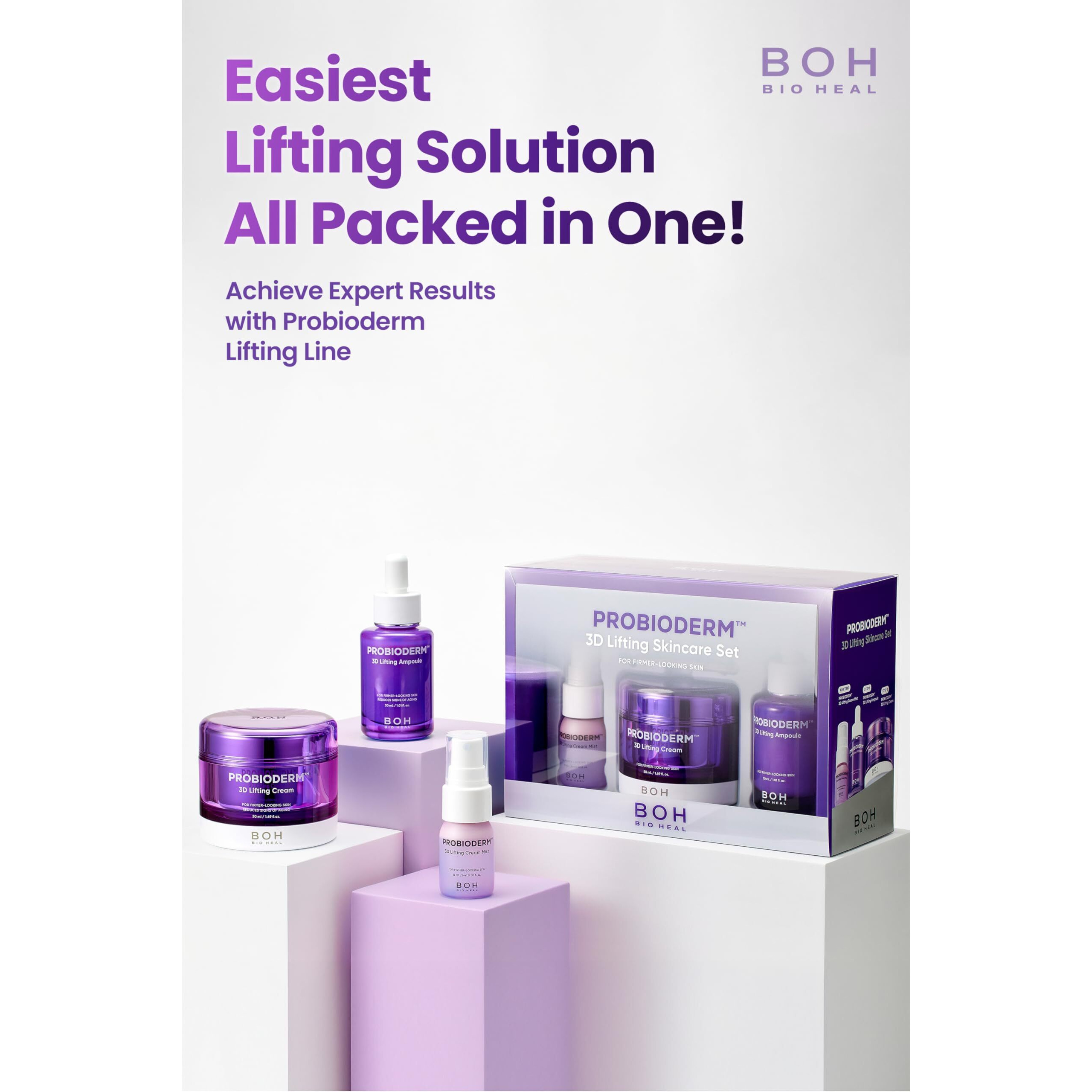 Bioheal Boh Probioderm 3D Lifting Skincare Set | Anti-Aging Face Moisturizer Night Cream, Ampoule & Facial Serum Spray | Korean Skin Care Kit For Firming & Hydration | K Beauty Gift Set For Women