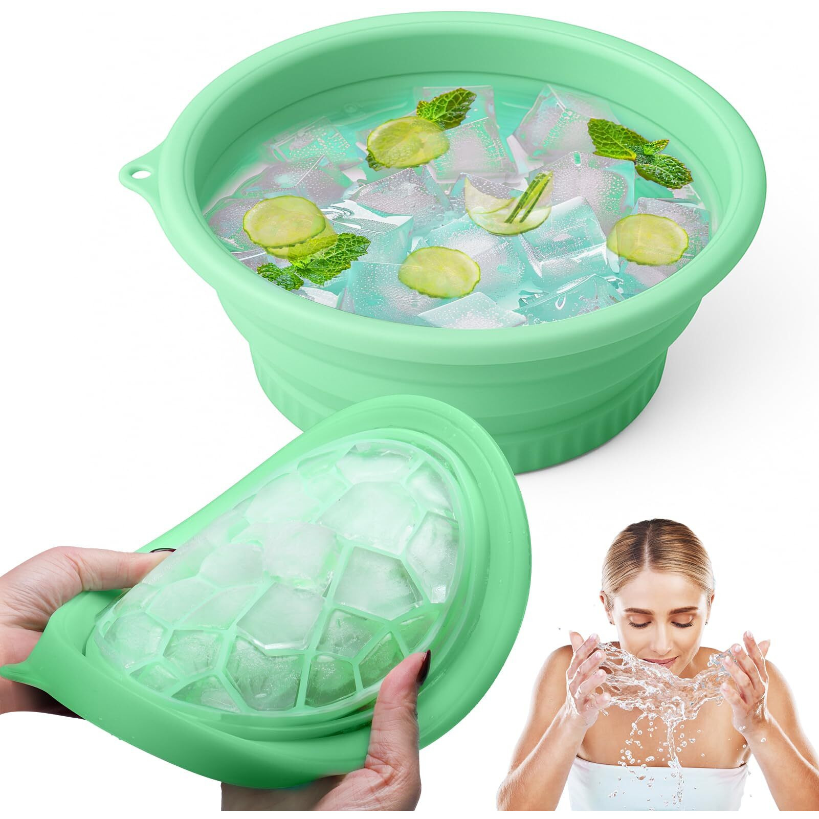 Palksky Face Bowl For Ice With Built-In Icetray, Silicone Ice Facial Folding Washbasin, Facial Plunge Bowl, Face Icebath At Home