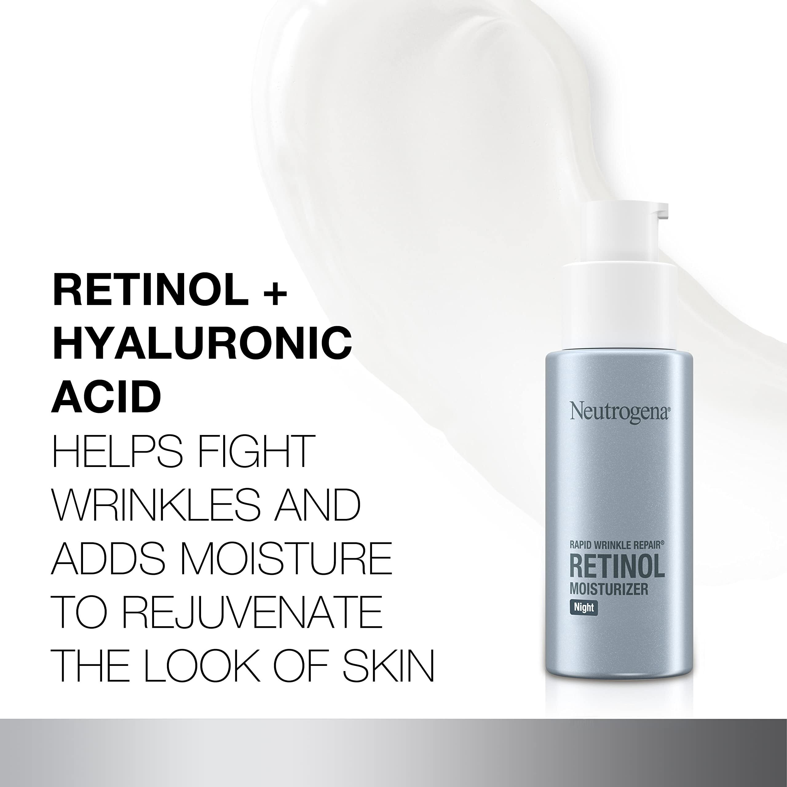Neutrogena Rapid Wrinkle Repair Retinol Face Moisturizer Night Cream, Anti-Aging Face Cream With Retinol & Hyaluronic Acid, 1 Fl. Oz + Trial Size Hydro Boost Facial Cleanser, 0.5 Fl. Oz