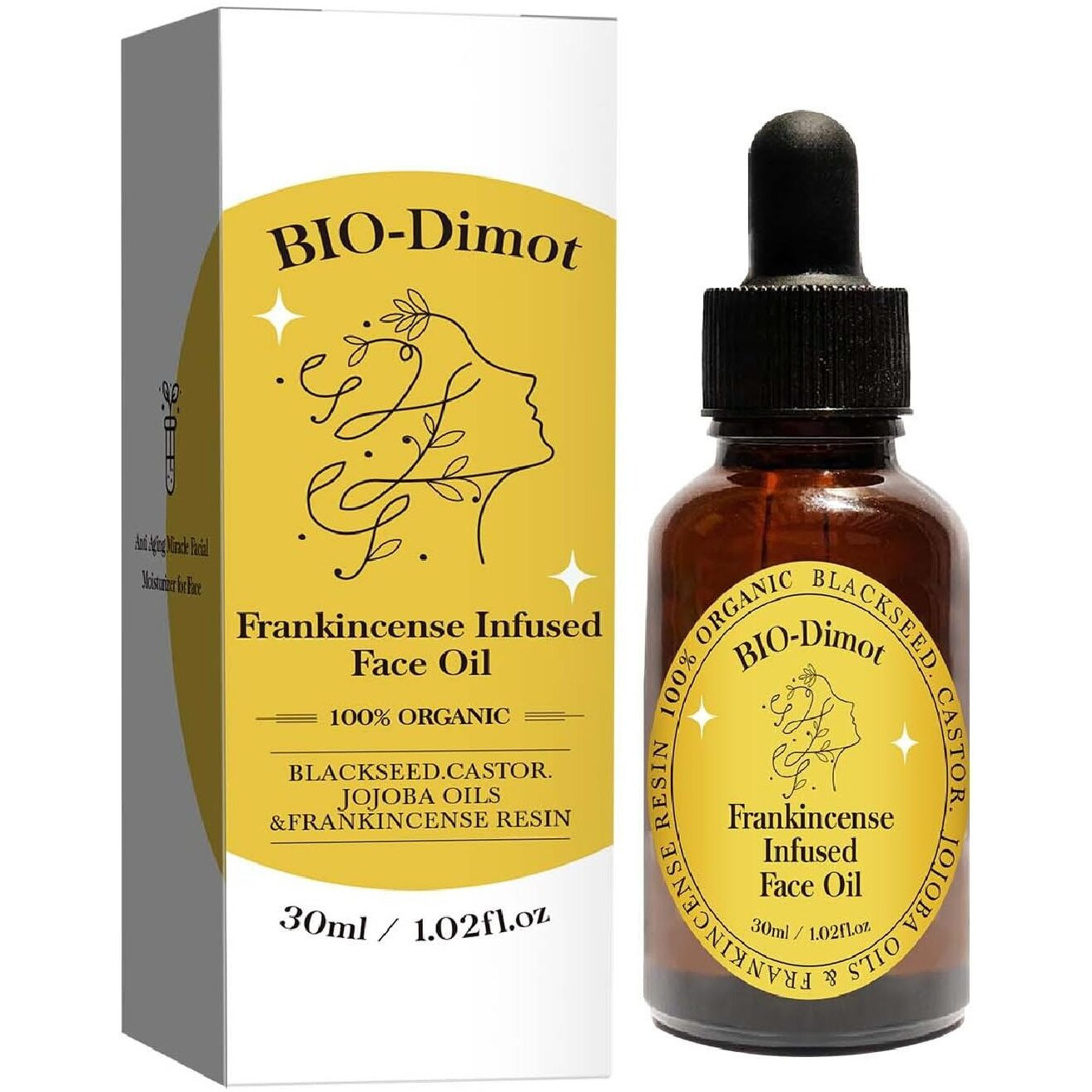 30 Ml Frankincense Essential Oil,Organic Castor & Jojoba Oils For Face Anti-Aging Facial Moisturizer Serum,Natural Skincare Hydrates Skin Moisturizing (1 Pcs)
