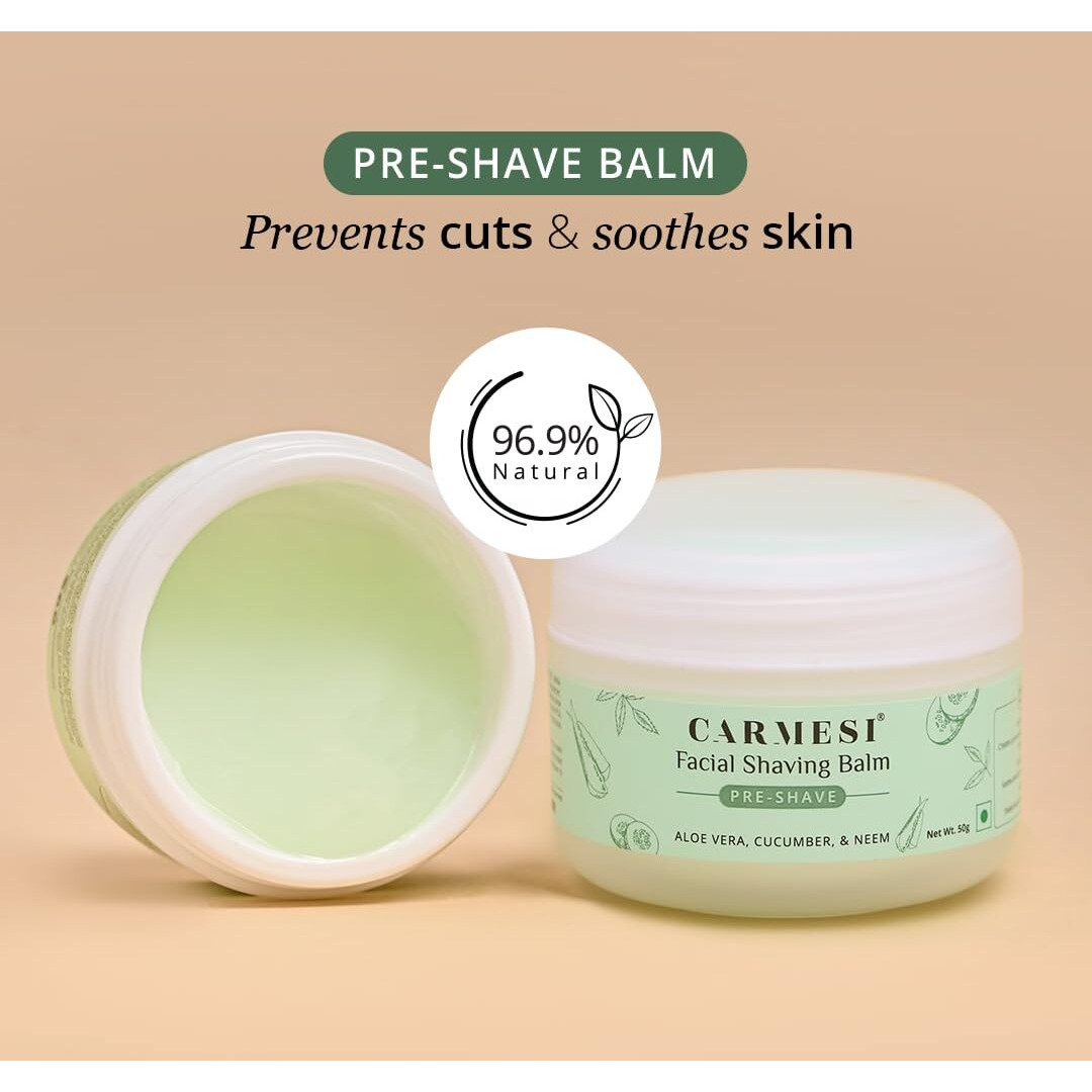 Carmesi Facial Shaving Gel For Women | Prevents Nicks, Cuts, Ingrown Hair & Razor Bumps | Soothes Dry Skin | Pre Shave Balm For Sensitive Skin | 1.76 Oz/50G