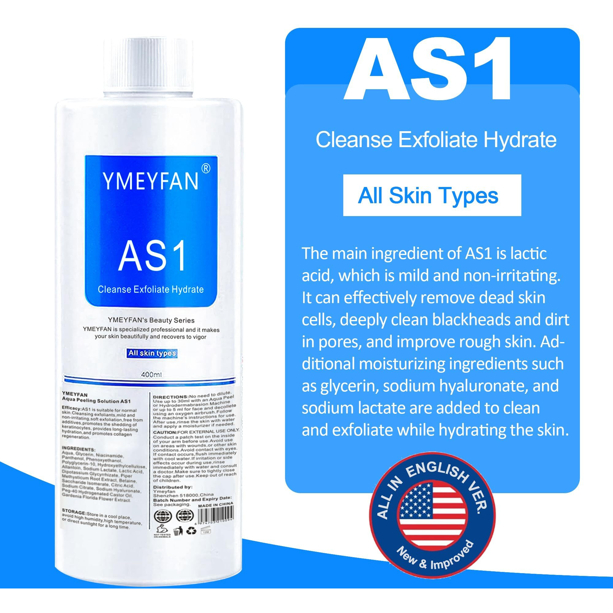 Ymeyfan As1 Solution For Hydrate Facial Machine (English Ver.), As1 Sa2 Ao3 Aqua Peeling Solution For Hydrogen Oxygen Facial Machine, Nourishing Exfoliate Serums For Face Skin Care(400Ml X 3Bottles)