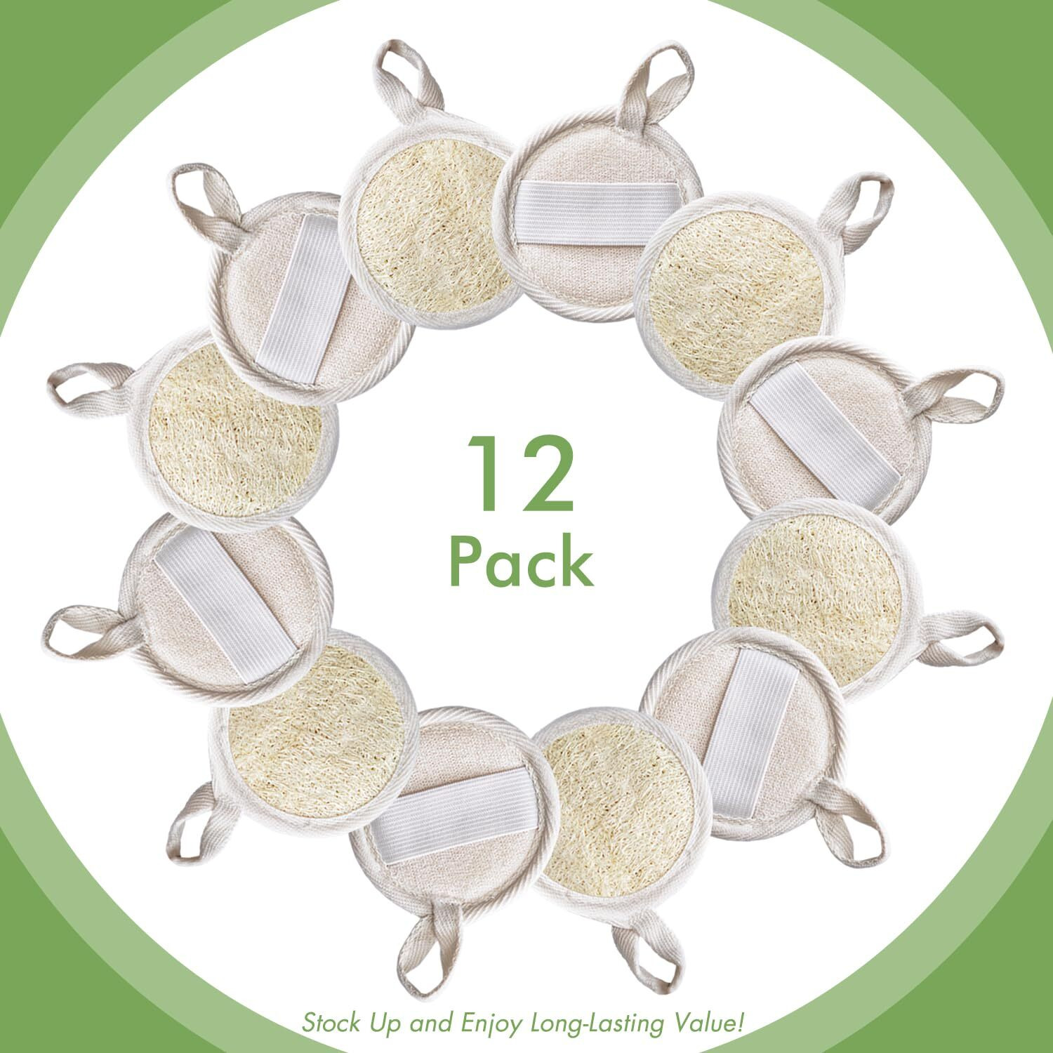 12 Pack Natural Loofah Face Scrubber & Exfoliator, Organic Exfoliating Facial Scrub Pads And Sponges For Women & Men