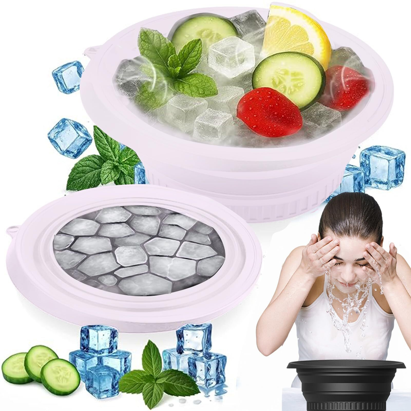 Face Ice Bath Bowl With Built-In Ice Tray, Silicone Ice Bowl Facial Folding Washbasin For Cold Plunge Therapy, Skin Tightening & Acne Relief, Reusable Ice Cubes Portable Spa Tool For Home & Travel