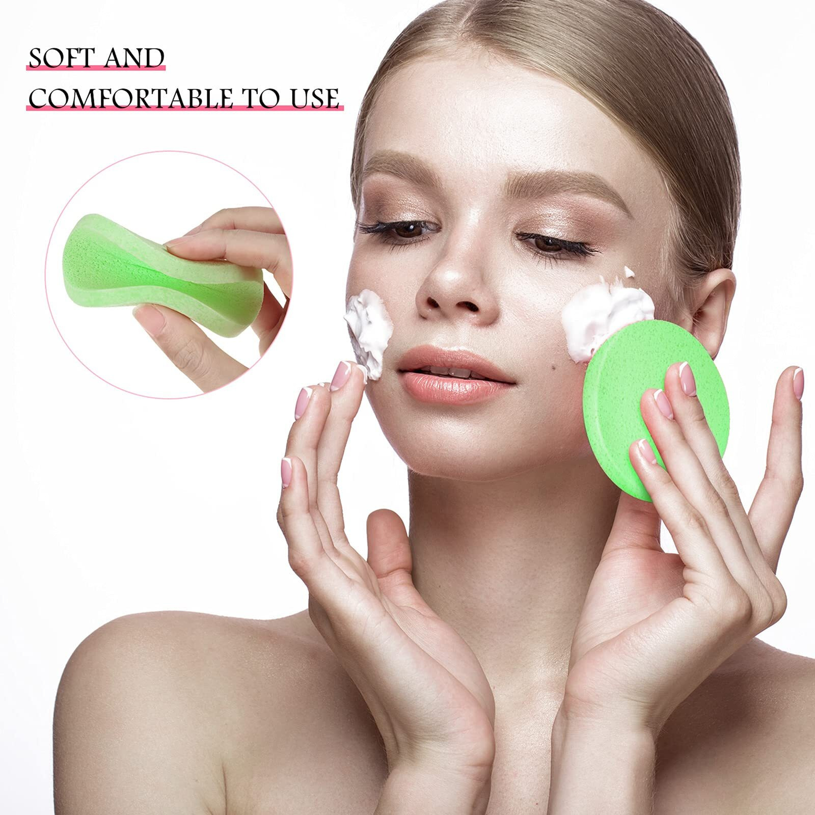 Patelai 120 Pieces Compressed Facial Sponge For Estheticians Face Makeup Removal Cleansing Sponge Pad Exfoliating Spa Wash Round Facial Cleansing Pads Supplies(Green)
