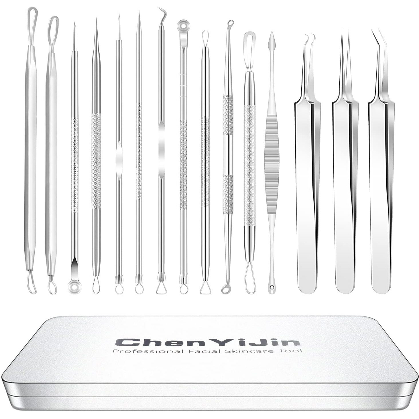 15 Pcs Blackhead Remover Pimple Popper Tool Kit,Black Head Removal Extractor For Acne Comedone Whitehead Popping Zit Blemish Facial Skin Care Tools With Metal Case