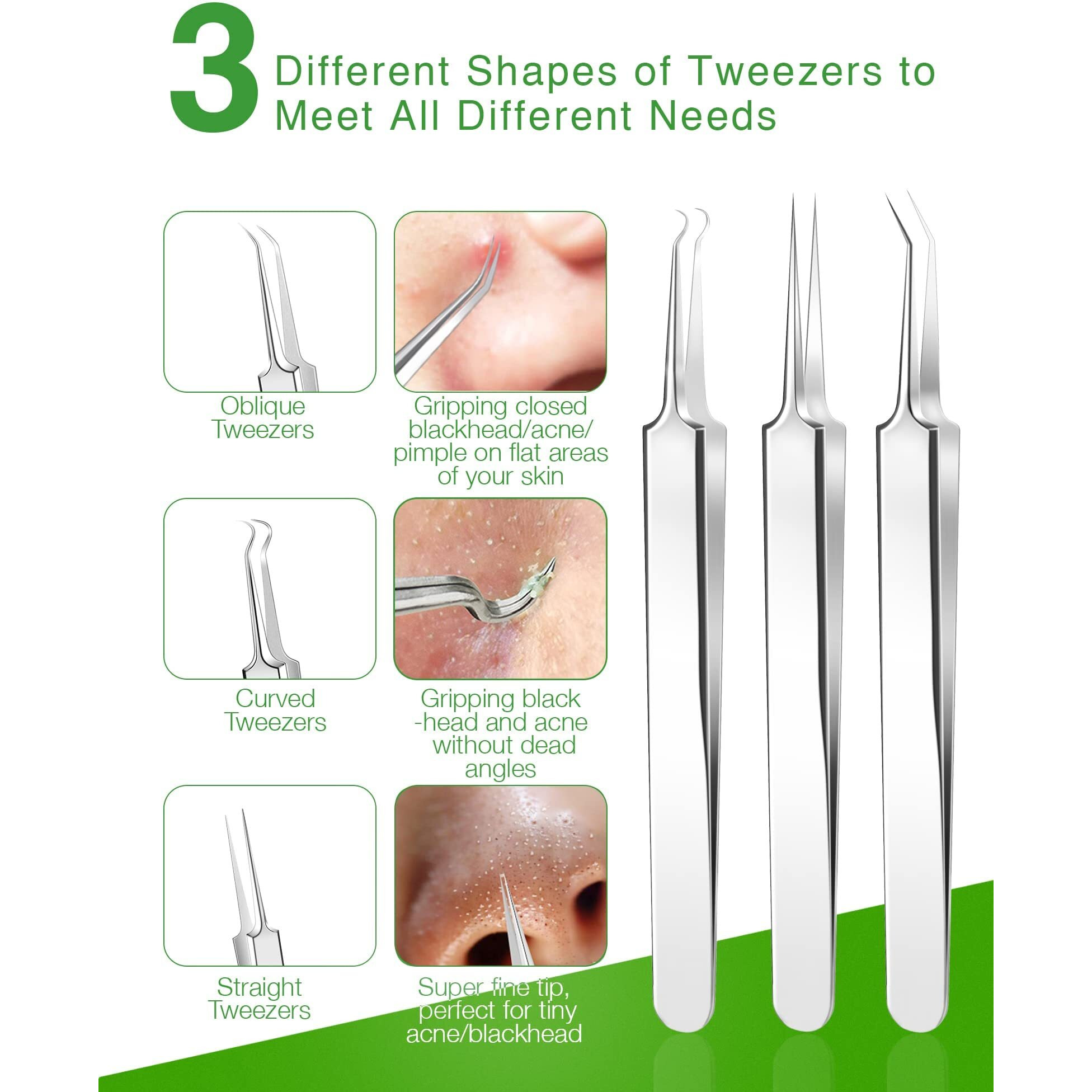15 Pcs Blackhead Remover Pimple Popper Tool Kit,Black Head Removal Extractor For Acne Comedone Whitehead Popping Zit Blemish Facial Skin Care Tools With Metal Case