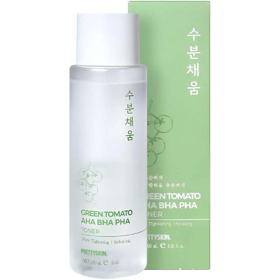 Prettyskin Moisturizing Facial Toner-Gentle Exfoliating & Moisture Boosting Formula - Tomato Extract + Vitamins B, D - For Smooth, Supple Skin 8.45Fl.Oz (250Ml) (Green Tomato Aha Bha Pha)