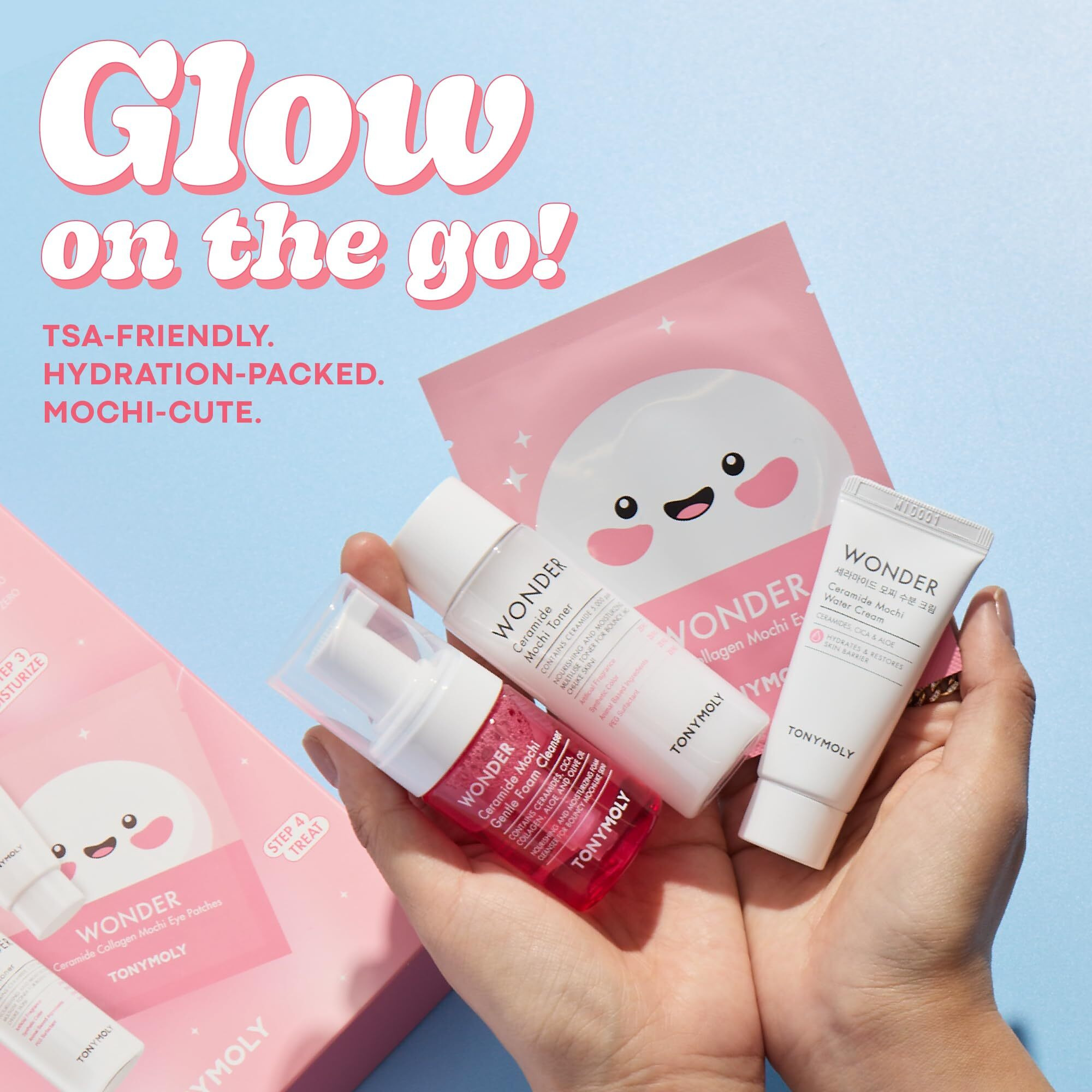 Tonymoly Wonder Ceramide Mochi Essentials Kit - 4-Piece Set With Ceramide Toner, Cream, Cleanser & Eye Patches - Hydrating, Barrier-Boosting Skincare With Hyaluronic Acid, Vitamin B5 & Centella
