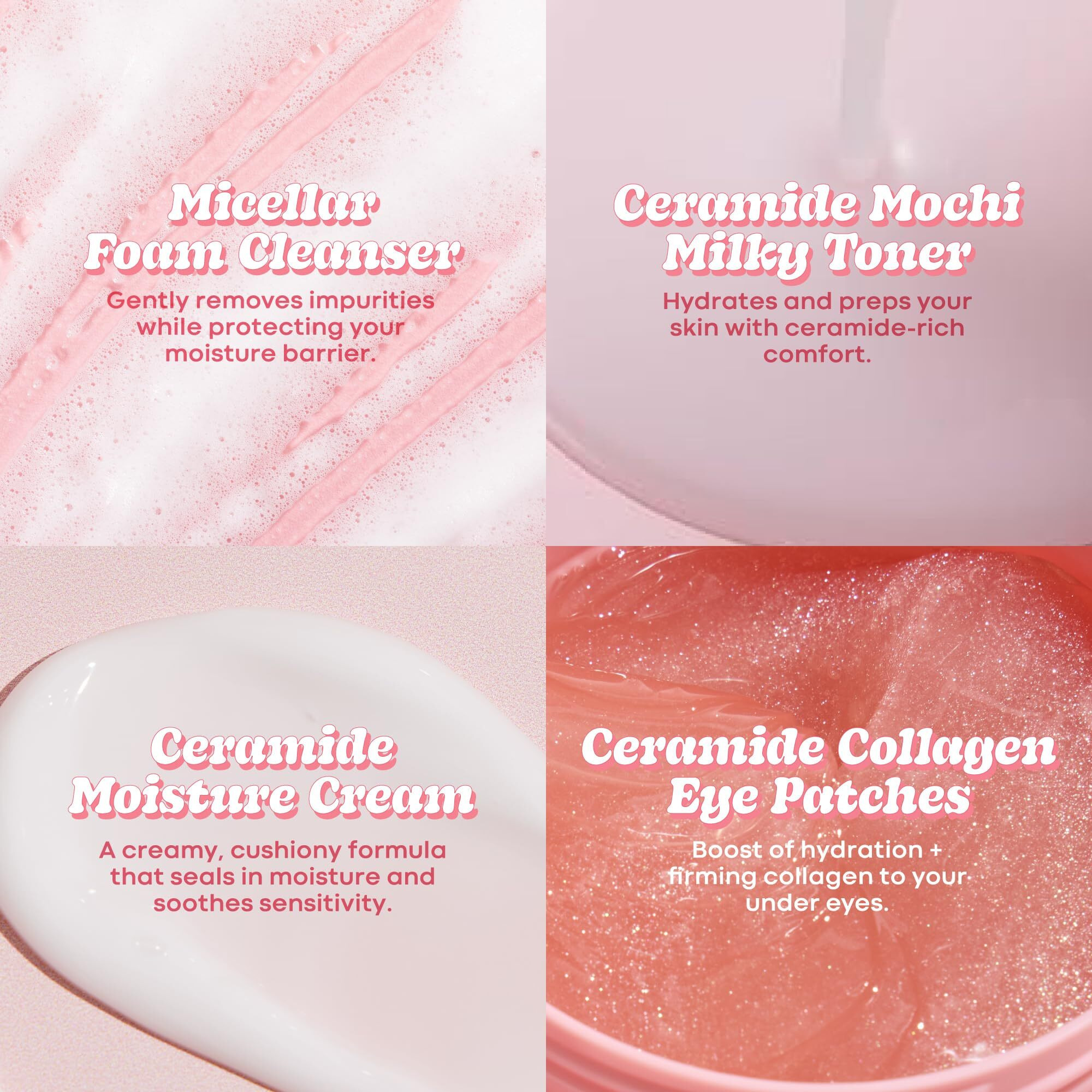 Tonymoly Wonder Ceramide Mochi Essentials Kit - 4-Piece Set With Ceramide Toner, Cream, Cleanser & Eye Patches - Hydrating, Barrier-Boosting Skincare With Hyaluronic Acid, Vitamin B5 & Centella