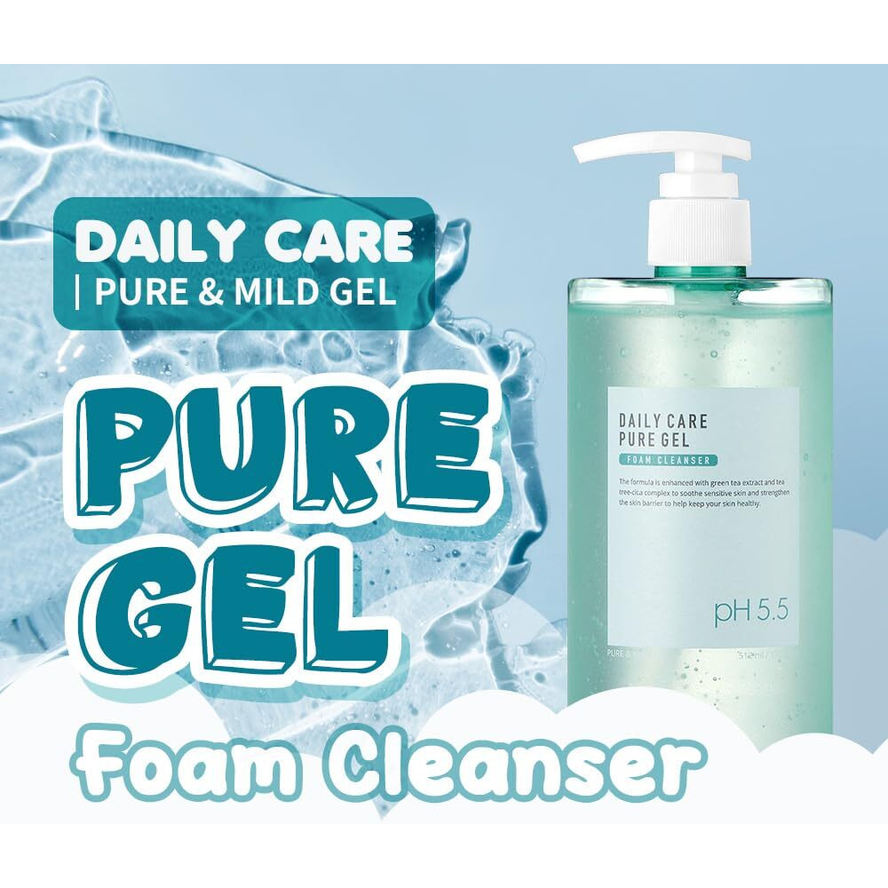 Eunyul Daily Care Pure Gel Foam Cleanser 17.3 Fl. Oz. Ph 5.5 Gel With Pump Type Large Size Face Wash