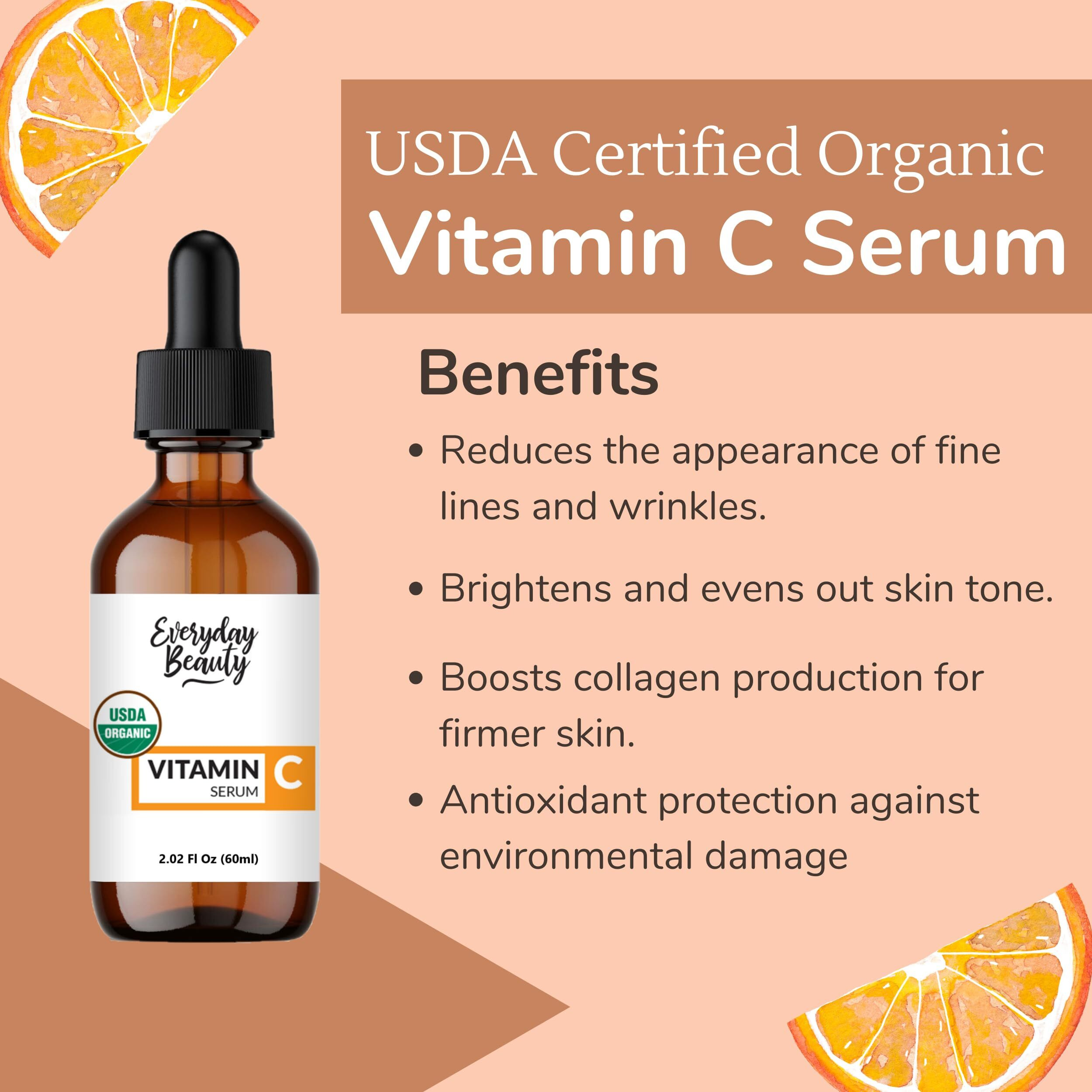 Organic Vitamin C Serum For Face - Usda Certified Facial Serum - Anti Aging For Fine Lines & Wrinkles - Potent Botanical Ingredients & Non Gmo - 2.02 Fl Oz Glass Bottle & Dropper