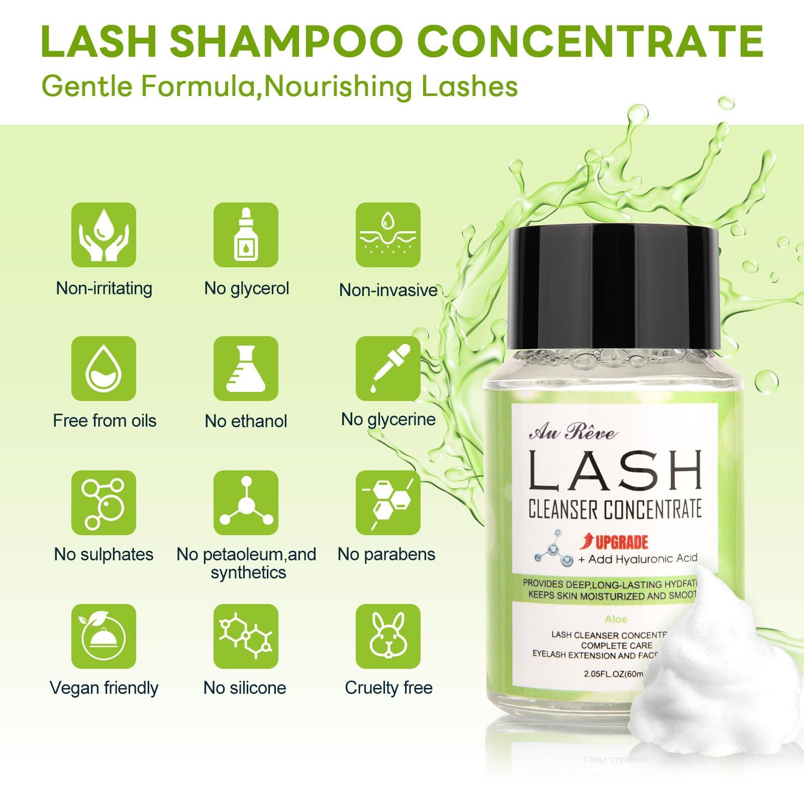 Aureve Lash Shampoo Concentrate 60Ml Lash Cleanser Concentrate Add Hyaluronic Acid Oil-Free Lash Extension Shampoo Perfect For Salon