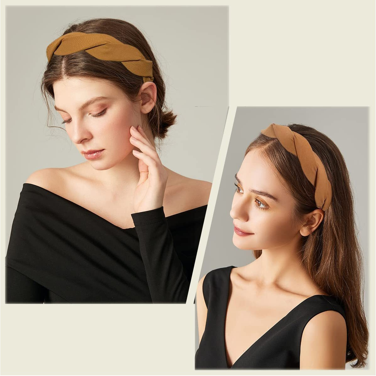 Springtime Set Of 4 Fashion Solid Headbands For Women Girls 1.2Inch Wide Braided Headband Fabric Hairbands With Tooth Non Slip Hairhoop Accesorries