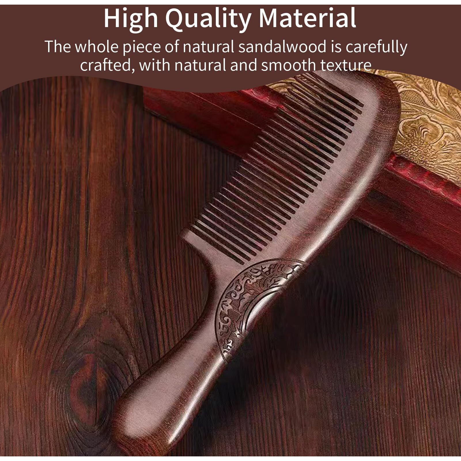 Yakuncl Natural Sandalwood Comb - Anti Static Wooden Comb For Women, Smooth Detangling Fine Tooth Hair Comb, Portable Travel Wood Combs For Curly & Straight Hair