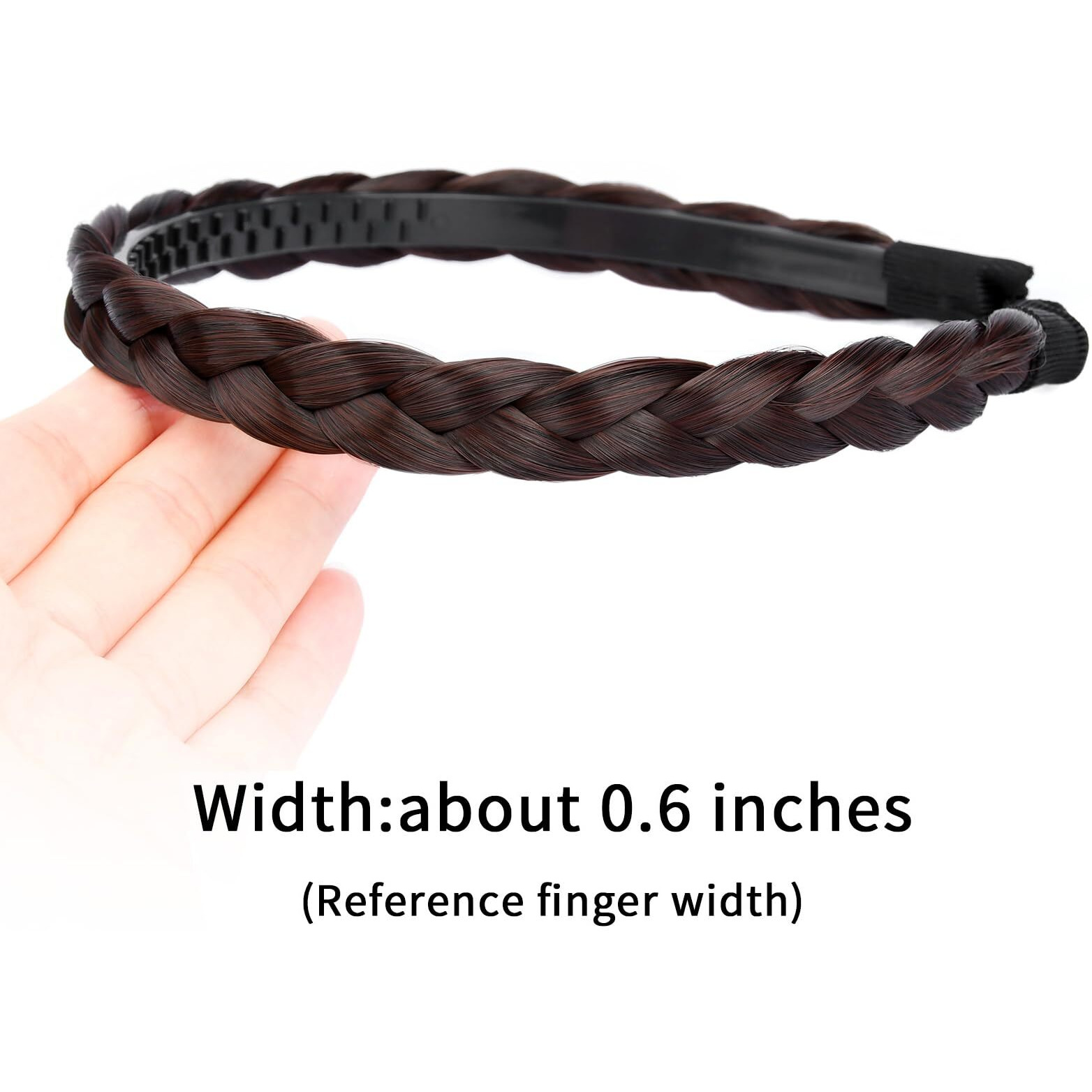 Oplira Braided Headband With Teeth Braids Hairband With Tooth Synthetic Hair Band Plaited Hairband For Women (Dark Chestnut-0.6 Inches)