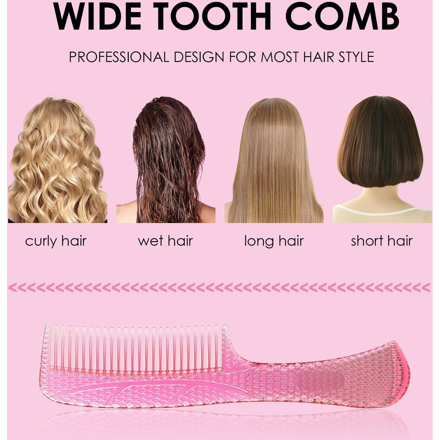 Candybrush Wide Tooth Comb For Women Curly Hair Wet Comb Detangling Girls Long Short Thick Fine Hair Curls Fashion Styling Tool Pink Large