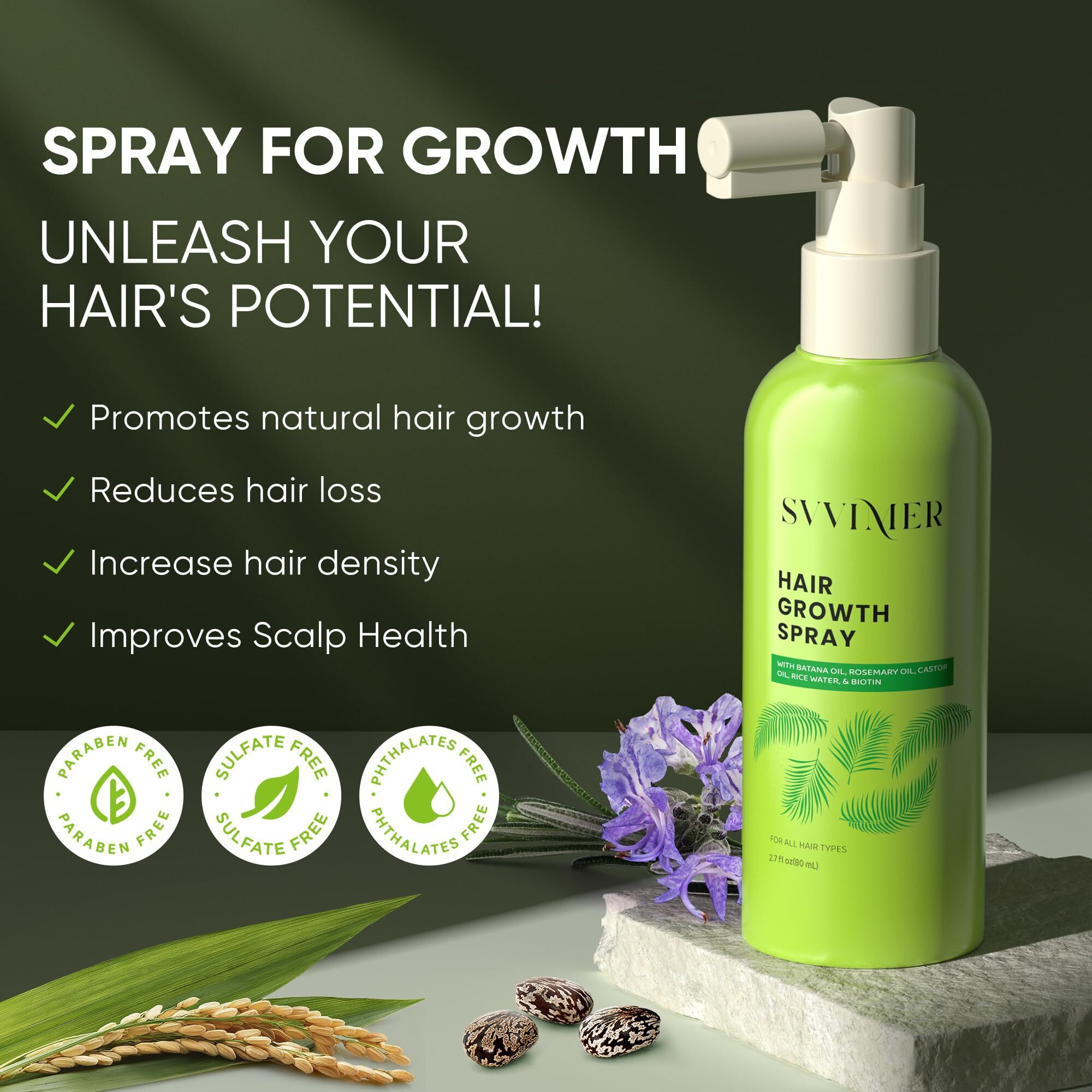 Svvimer Hair Growth Serum Spray - With Rosemary Batana Oil Biotin For Hair Loss And Thinning - Thicker Fuller Longer - For Women And Men 2.7 Fl Oz (Pack Of 1)