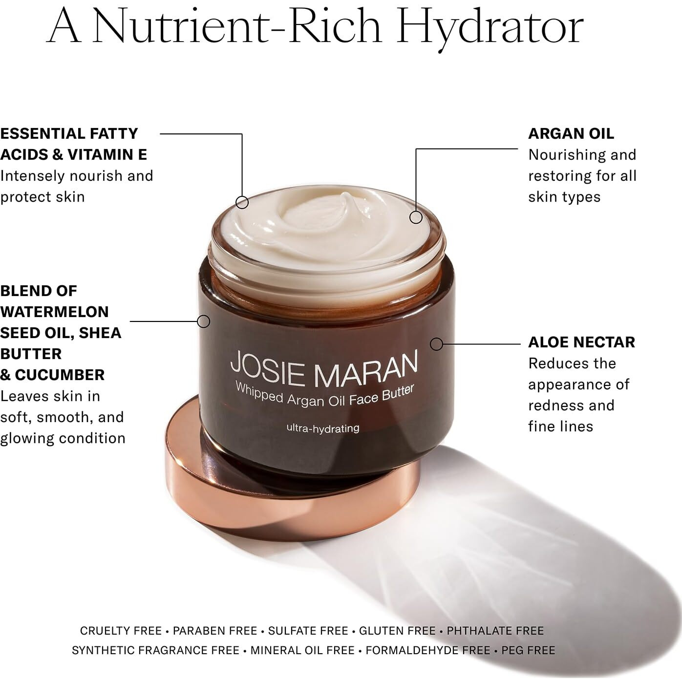 Josie Maran Whipped Argan Oil Face Butter - Anti Aging Face Cream & Redness Reducing Skin Care - Hydrating Daily Moisturizer With Shea Butter - Vegan & Cruelty-Free Formula - Unscented (1.69 Oz)