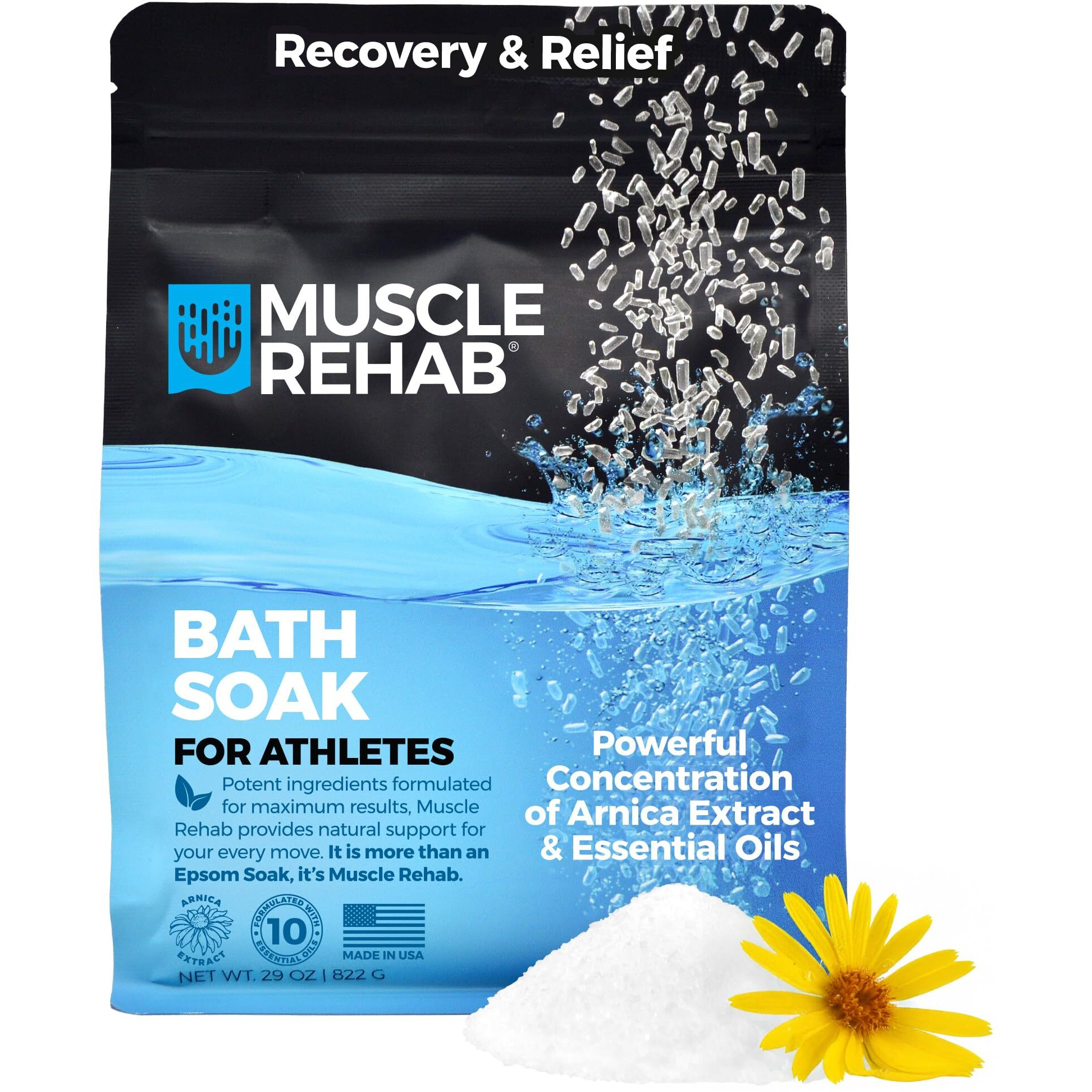 Muscle Rehab Epsom Salts With Arnica For Soaking For Pain-Magnesium Soak For Sports Recovery, Soak For Athletes With Essential Oils, And Turmeric - Hydrating Sore Muscle Bath Soak