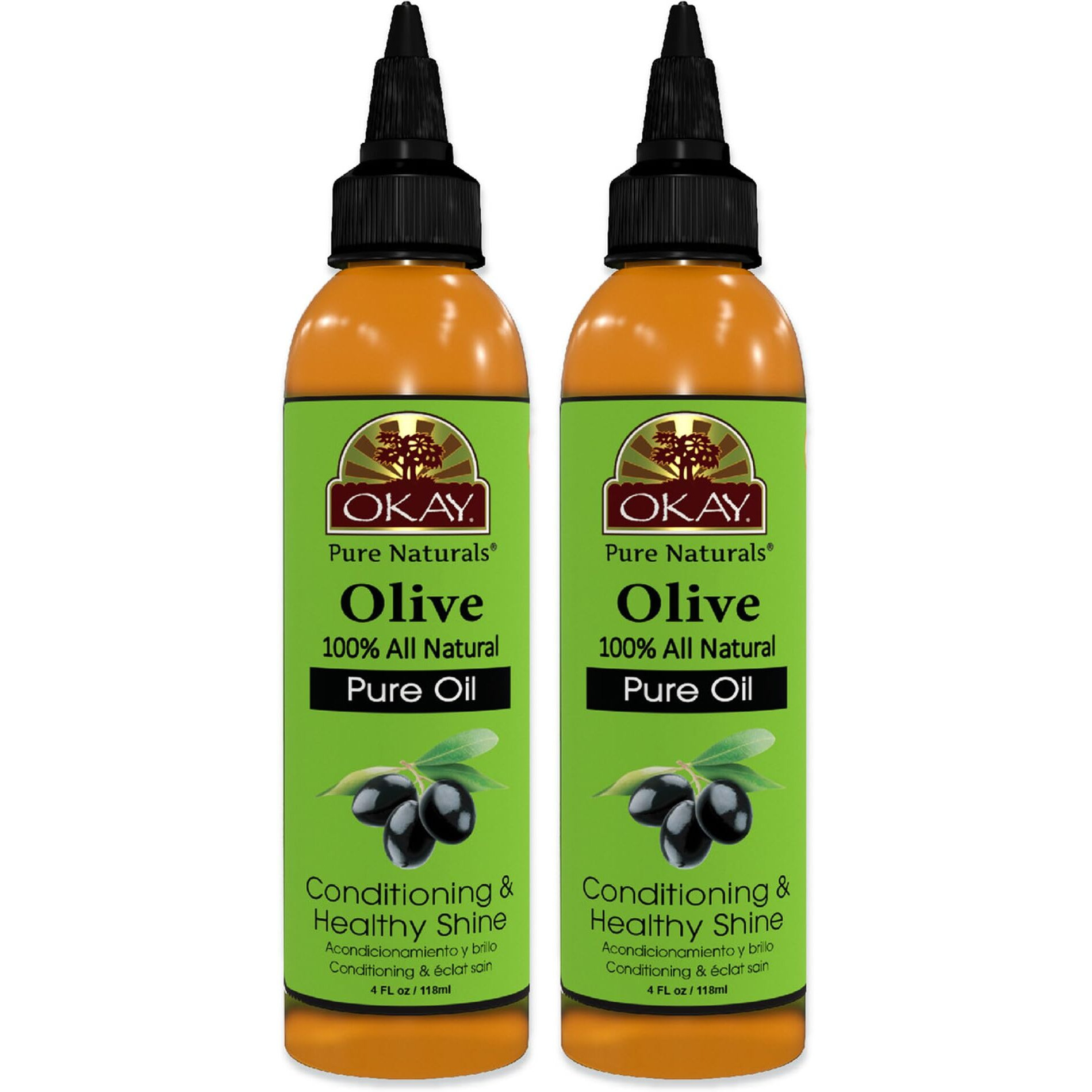 Okay 100% Pure Natural Olive Oil For Skin & Hair - Cold Pressed Olive Oil For Skin Care, After Shower Face & Body Moisturizer For Women, Men & Baby, Use For Massage, Hair Growth - 4 Fl Oz (Pack Of 2)