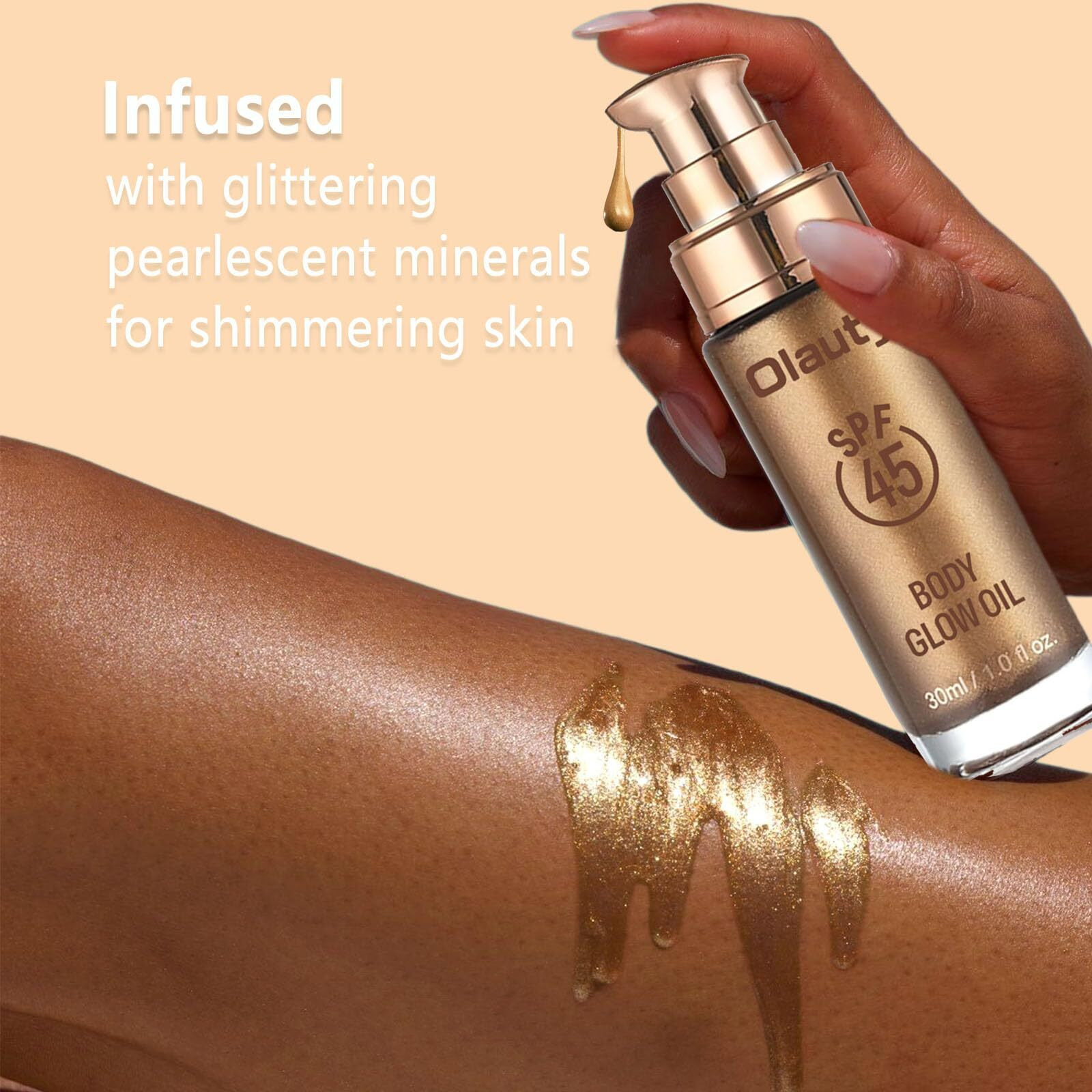 Shimmer Oil, Spf 45 Sunscreen Body Makeup Waterproof No Transfer Body Luminizer Lotion Glow For Women, Liquid Illuminator Bronzer, Long-Lasting, Radiance Skin (02Diamond Platinum)