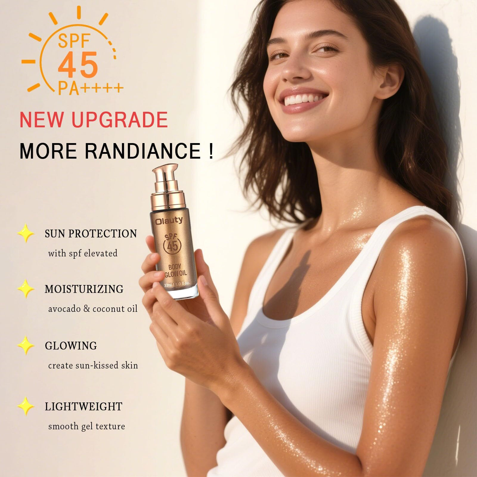 Shimmer Oil, Spf 45 Sunscreen Body Makeup Waterproof No Transfer Body Luminizer Lotion Glow For Women, Liquid Illuminator Bronzer, Long-Lasting, Radiance Skin (03 Glistening Bronze)